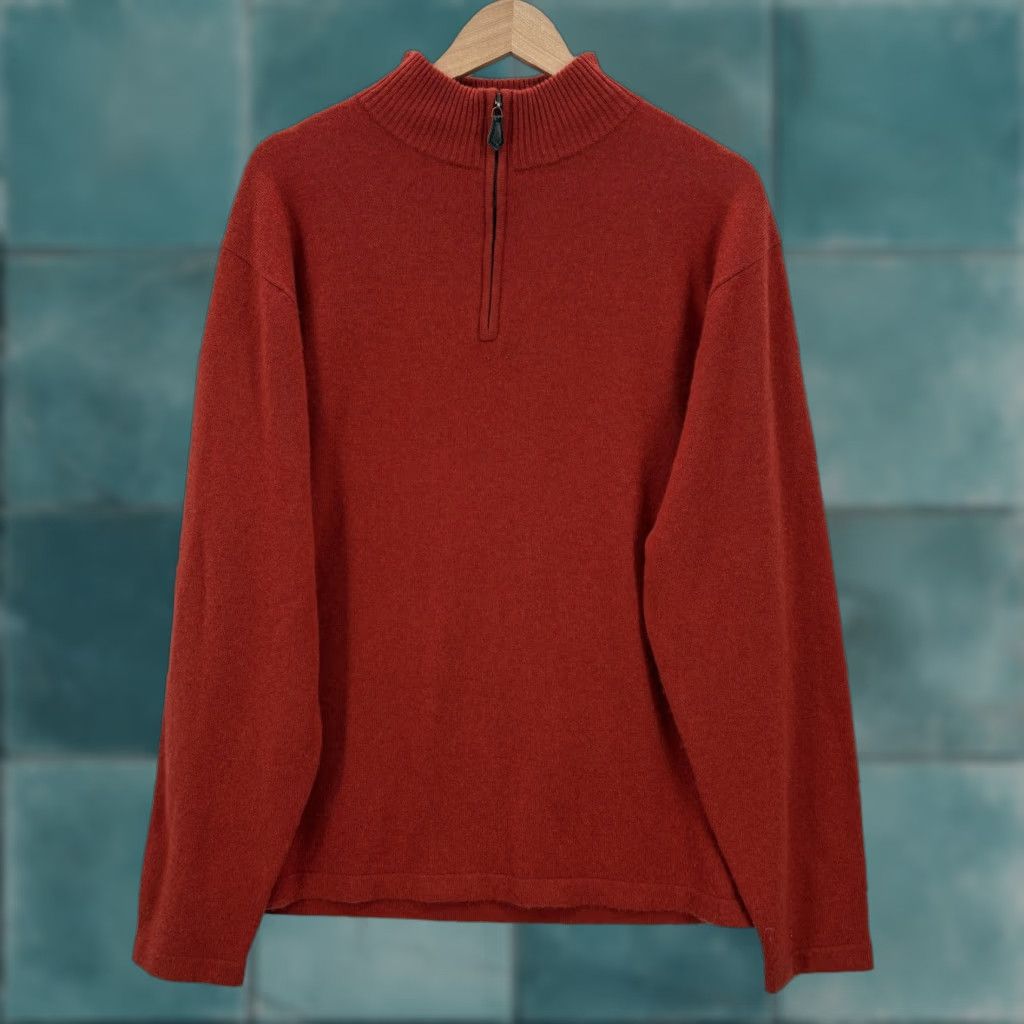Vintage Grayson & Dunn Sweater Mens XL Red 100% Cashmere Quarter Zip Mock Neck Pullover Size US XL / EU 56 / 4 - 1 Thumbnail