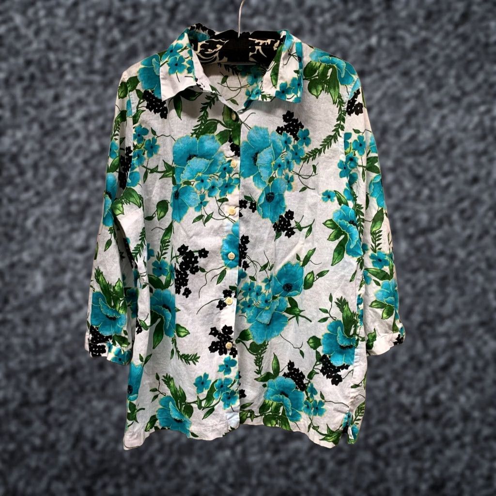 Vintage Sag Harbor Womens Button Down Top Shirt Large 3/4 Sleeves Floral Blue Casual Size L / US 10 / IT 46 - 1 Thumbnail