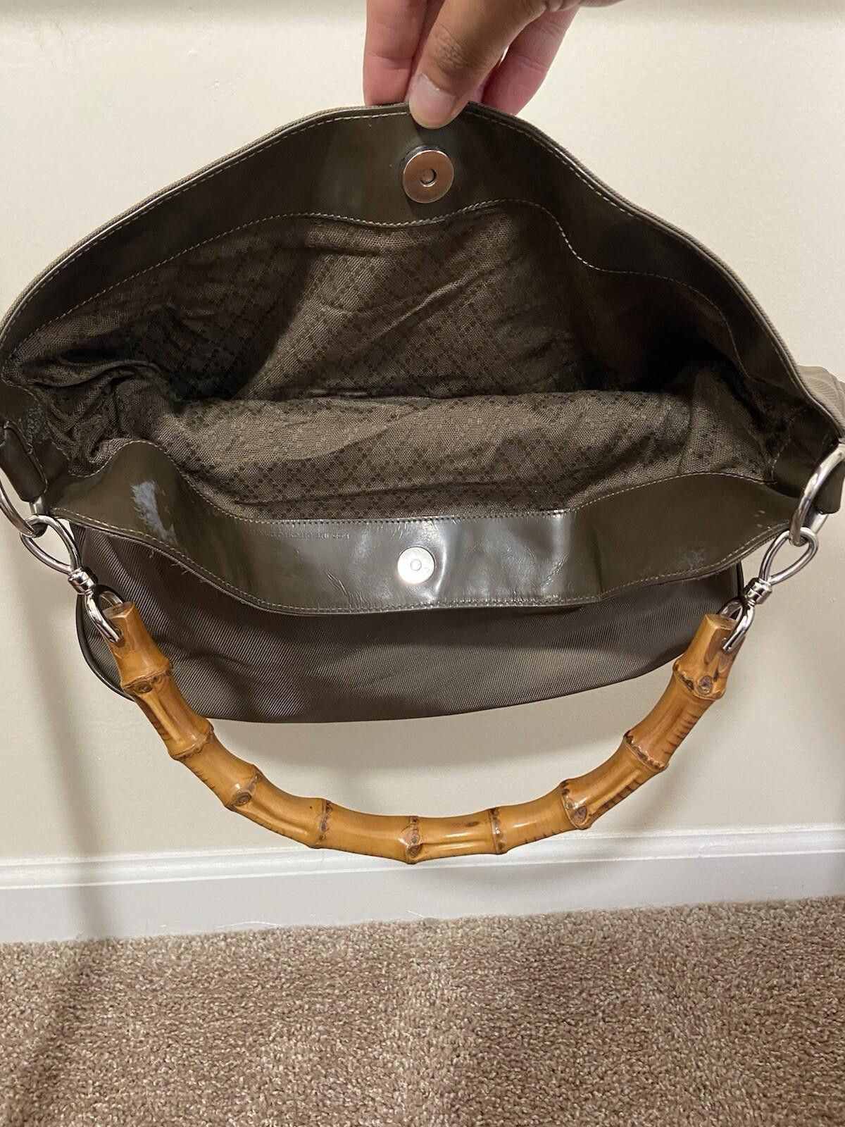 Gucci Gucci bamboo khaki brown nylon hand shoulder bag, fair cond Size ONE SIZE - 5 Thumbnail