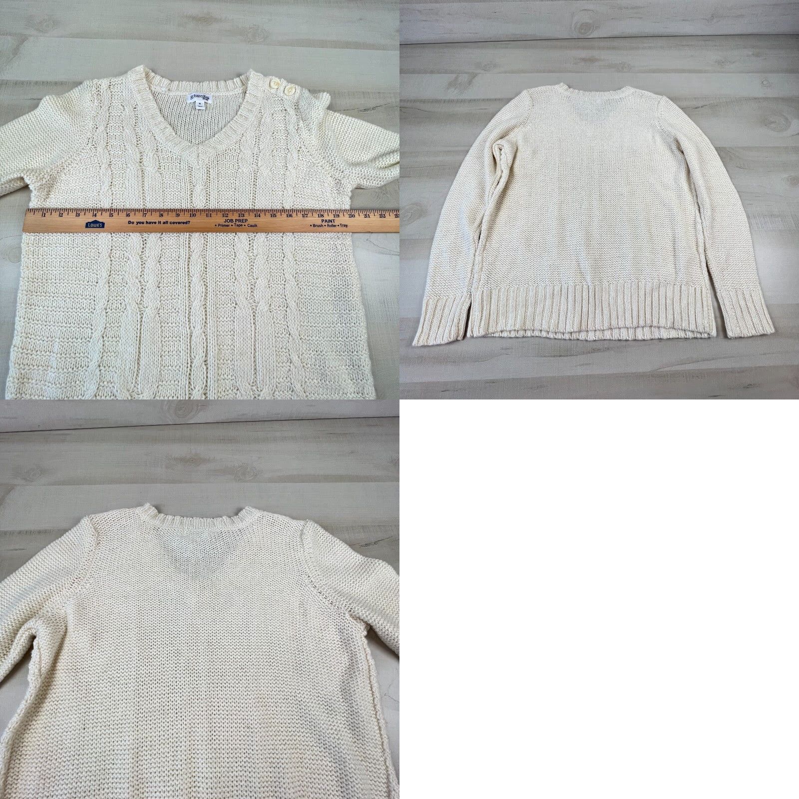 Vintage St Johns Bay Womens XL Extra Large Cream Pullover V Neck Wool Blend Cable Knit Sweater Size XL / US 12-14 / IT 48-50 - 8 Thumbnail