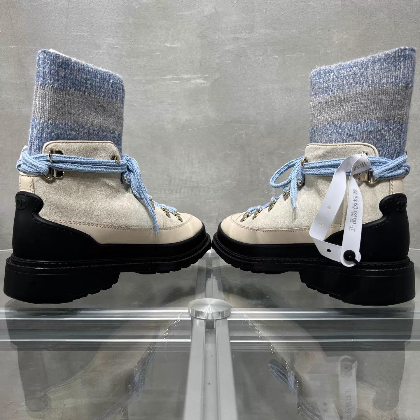 Chanel Chanel Sock Boot Beige Blue Color Block EU37 Size US 6.5 / IT 36.5 - 5 Thumbnail