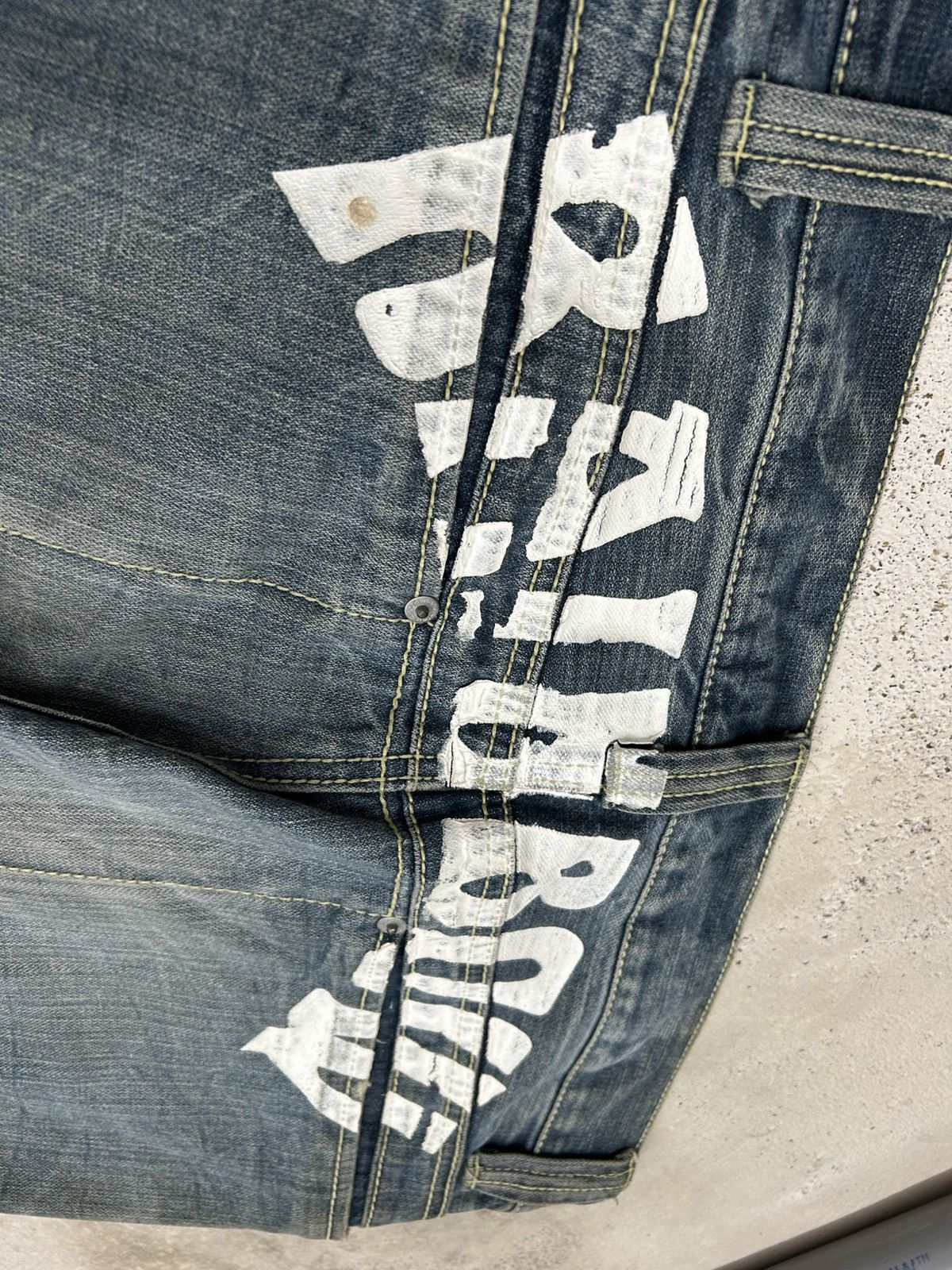 Le Grande Bleu (L.G.B.) Vintage Daily Topics Rainbow Baggy Distressed Washed Whisker Size US 33 - 21 Thumbnail