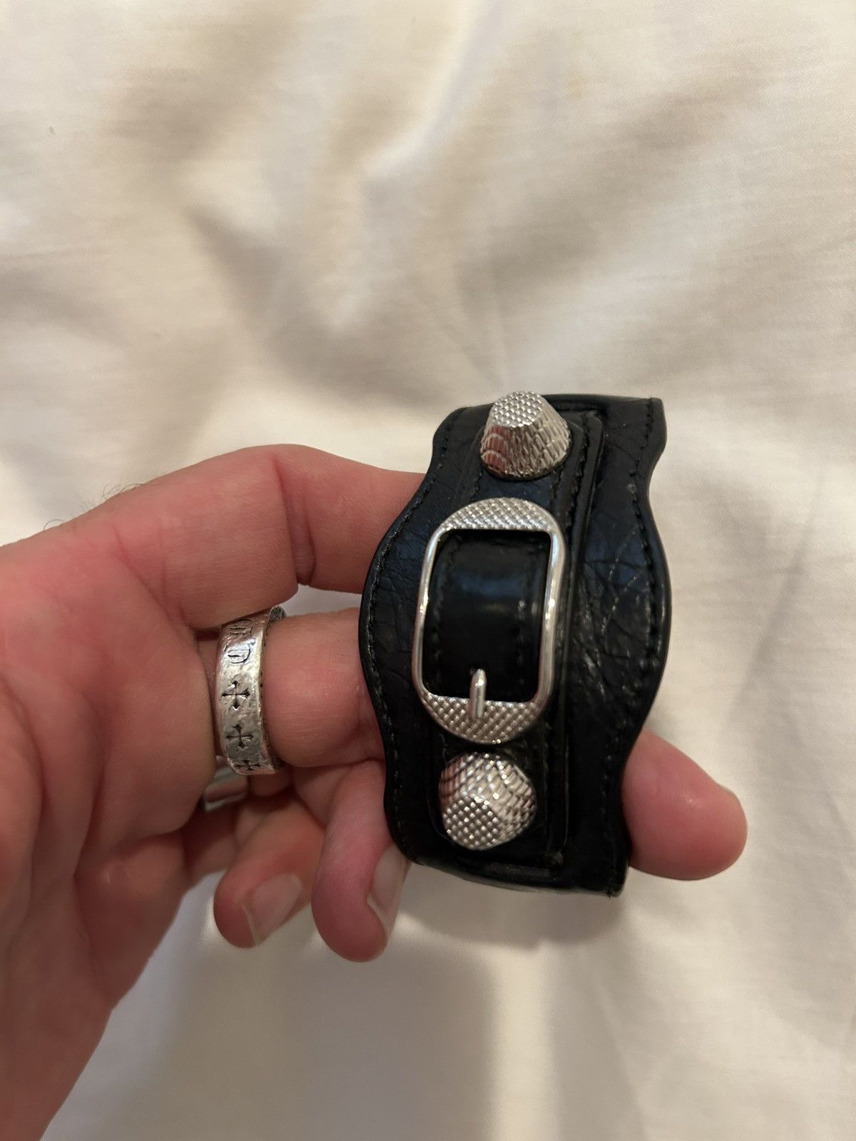 Balenciaga leather wristband with metal details