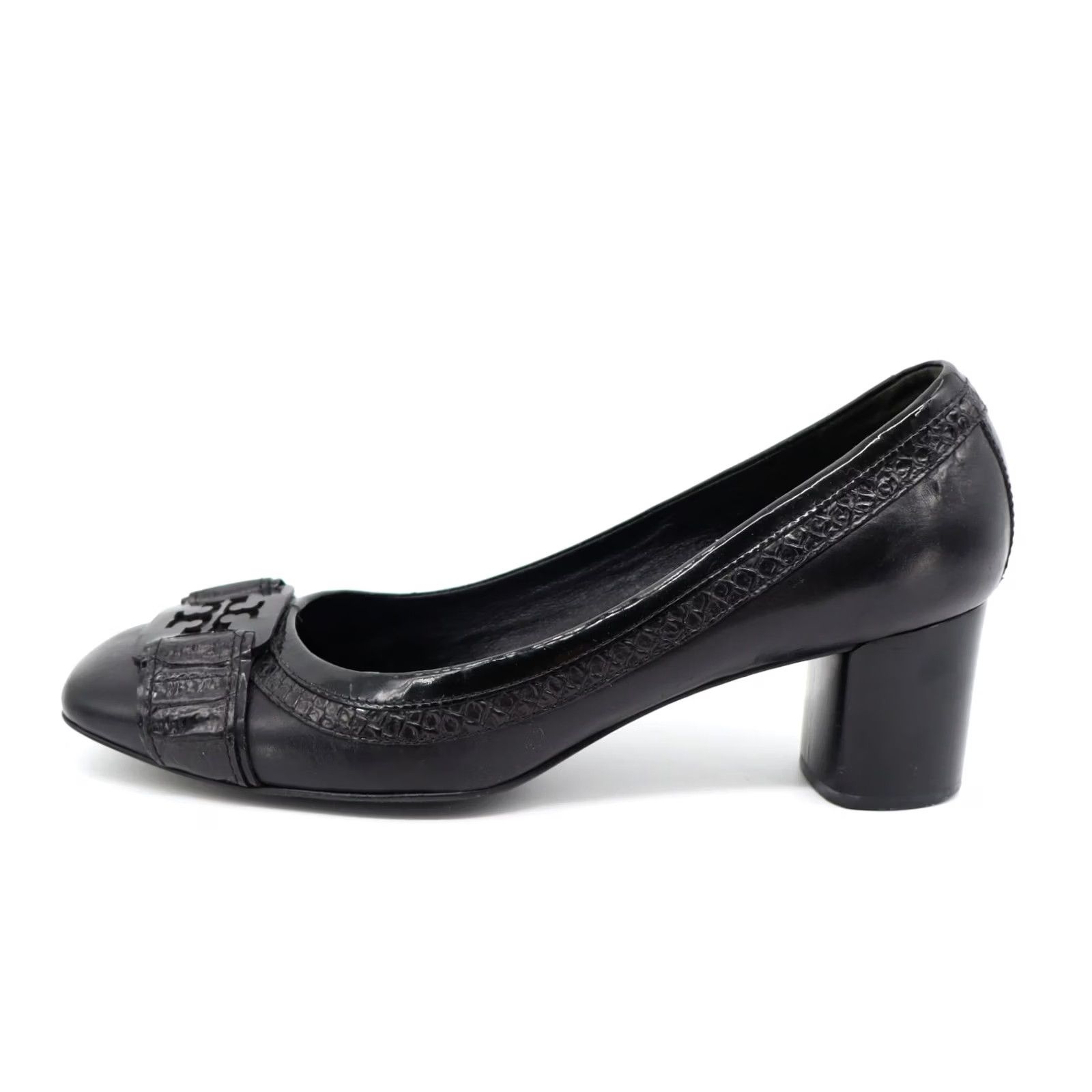 Tory Burch Tory Burch Black Logo Leather Pump Sz 8M Block Heel Square Toe Casual Office Heel Type: Heel Size US 8 / IT 38 - 6 Thumbnail