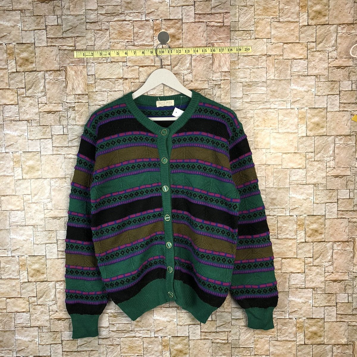 Japanese Brand Palls Pyra vintage japan Green Patterned Cardigan #A1095 Size US M / EU 48-50 / 2 - 1 Thumbnail
