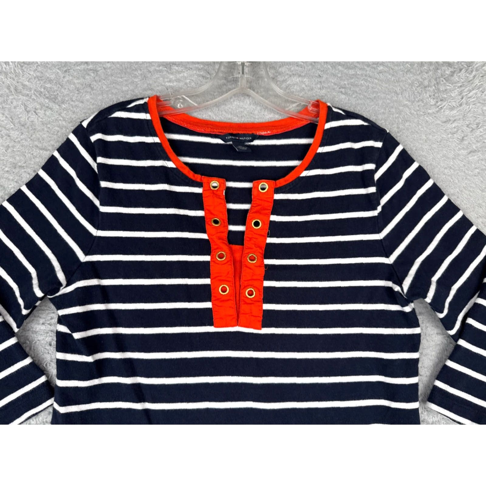 Tommy Hilfiger Tommy Hilfiger Polo Shirt Women M Blue Stripe 3/4 Sleeve Cotton Pocket Read Size M / US 6-8 / IT 42-44 - 4 Thumbnail