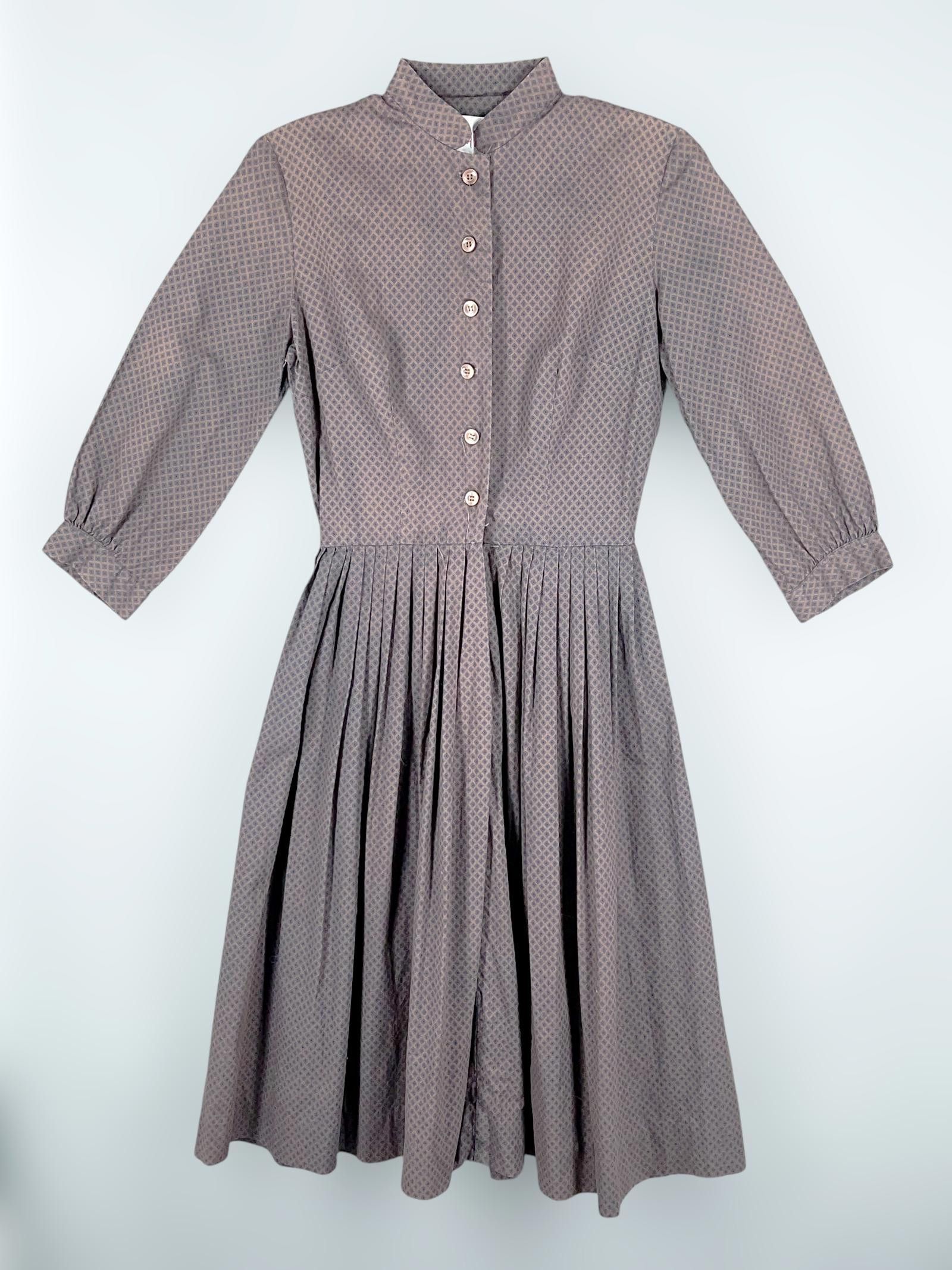 Designer 1950s Cotton Day Dress Flared Skirt 50s Size 10 Size L / US 10 / IT 46 - 1 Thumbnail