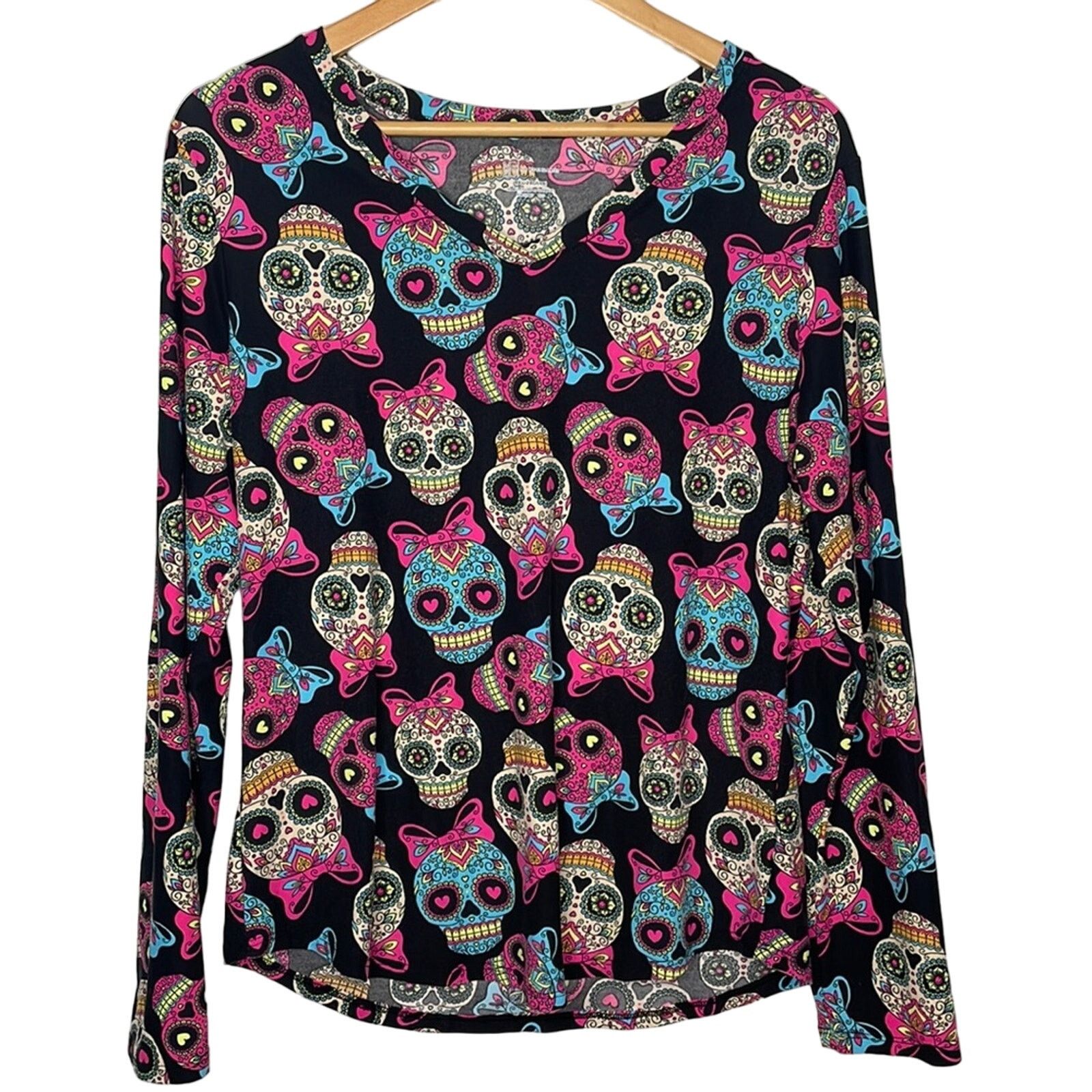 Walmart NWOT Colorful Skulls Long Sleeve Shirt Size XXL / US 16-18 / IT 52-54 - 1 Thumbnail
