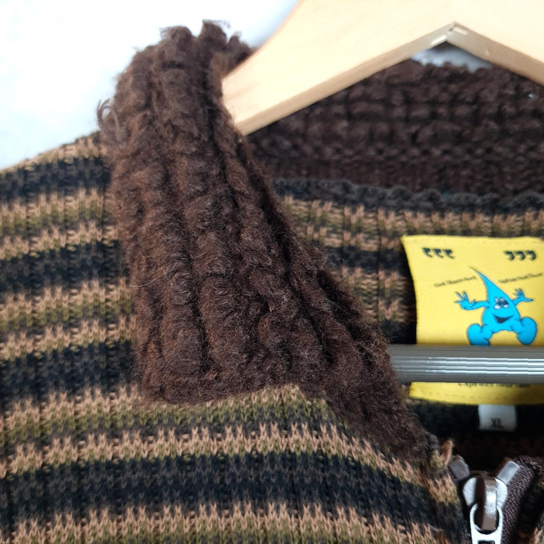 UNIF VINTAGE UNIF Sweater Cardigan Womens XL Brown Striped Collared Zip Stretch 90s Grunge Size XL / US 12-14 / IT 48-50 - 3 Thumbnail