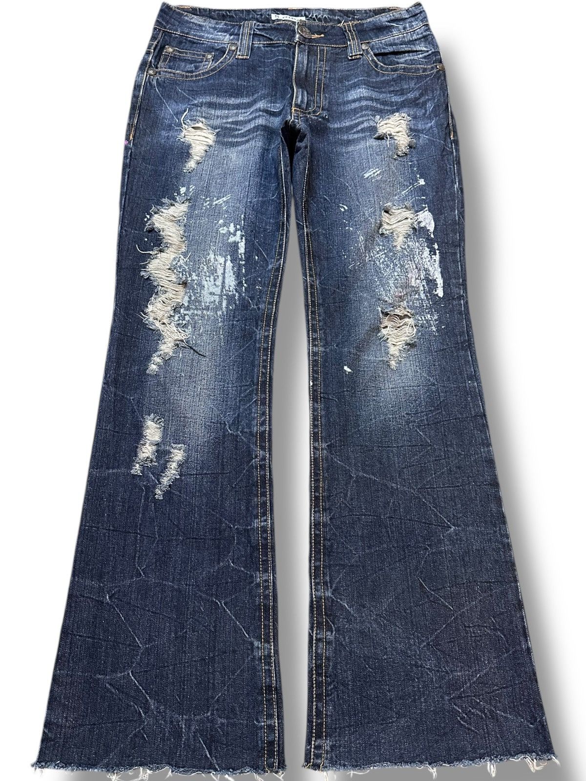 Hysteric Glamour Vintage Sorridere Flare Grunge Cross Print Distressed Denim Size US 31 - 1 Thumbnail