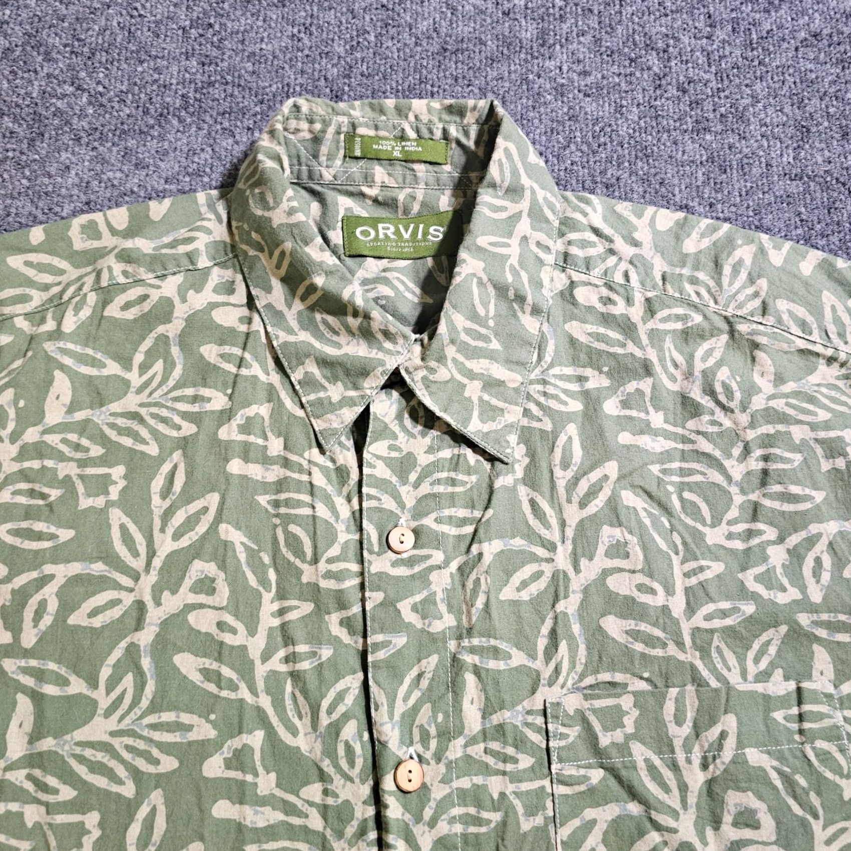 Orvis Orvis Shirt Mens XL Green Linen Short Sleeve Button-Up Beach Classic Casual Size US XL / EU 56 / 4 - 2 Thumbnail