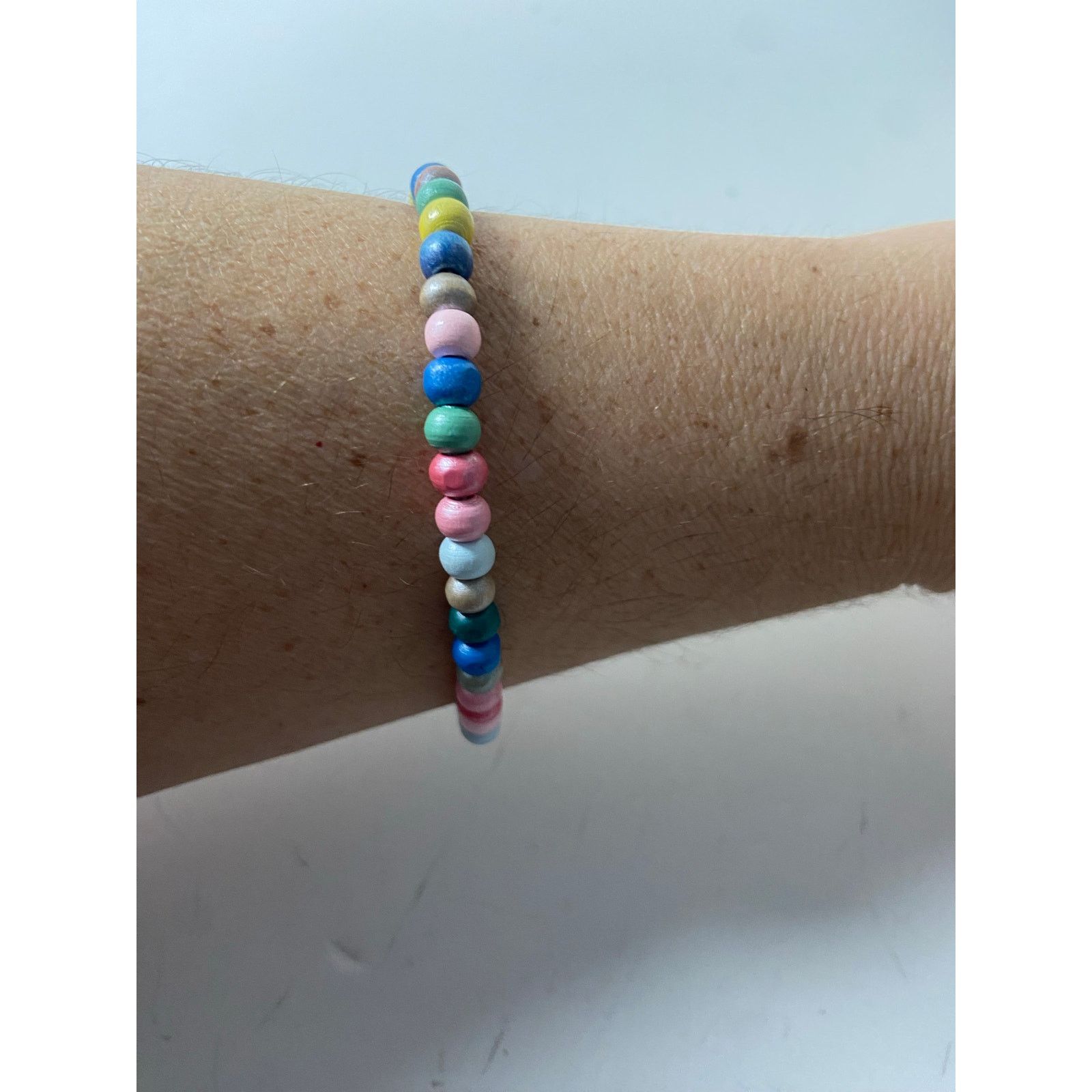 Handmade Colorful Wood Bead Bracelet - Fits Large Wrist - Boho Style Size ONE SIZE - 1 Thumbnail