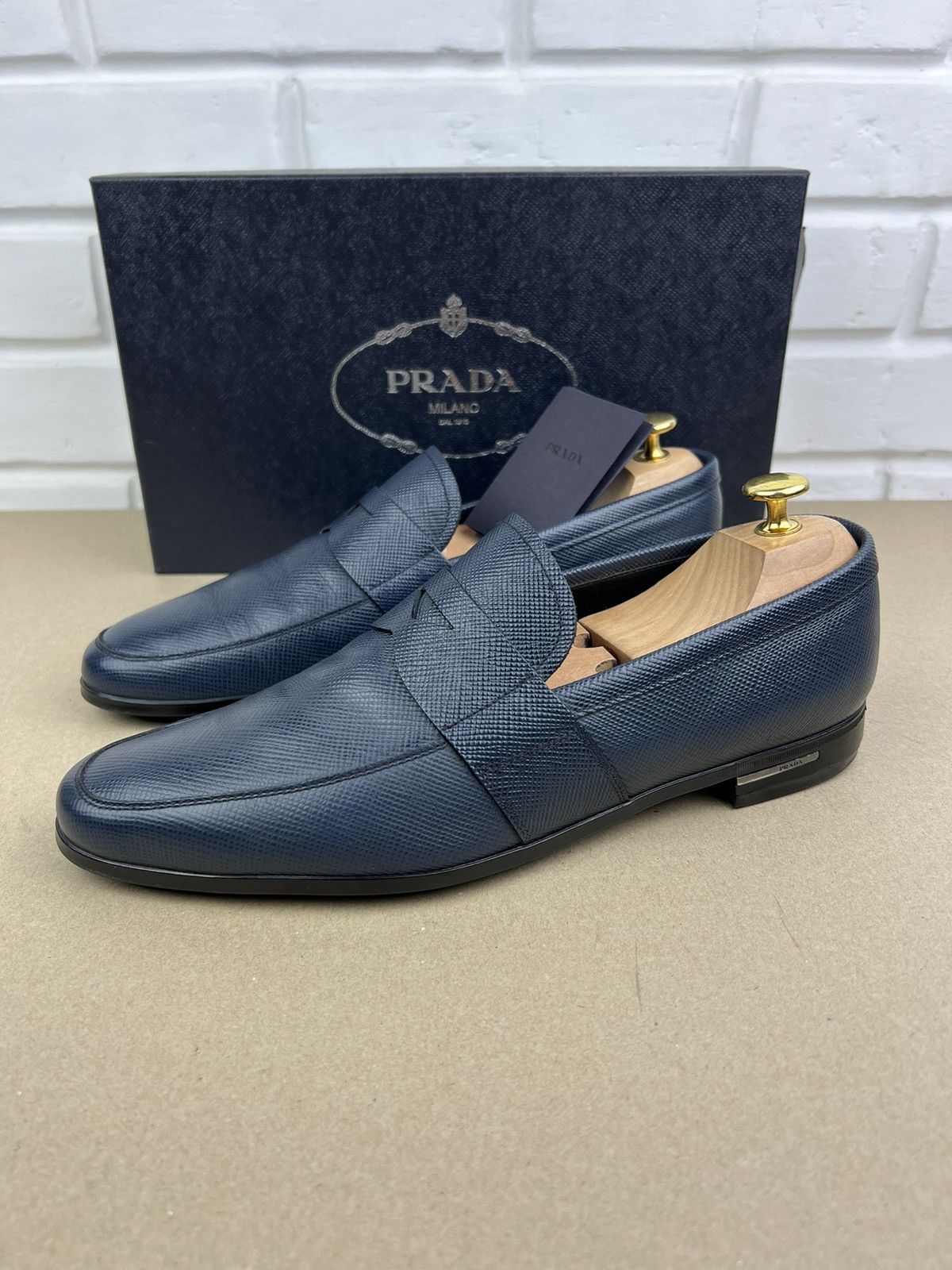 Prada PRADA MILANO Loafers Leather Saffiano Penny Shoes Blue Men's Size US 9 / EU 42 - 2 Thumbnail