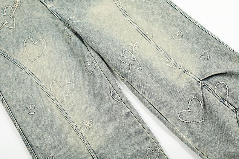 Vintage Street-style wide-leg heart-embroidered jeans Size US 32 / EU 48 - 4 Thumbnail