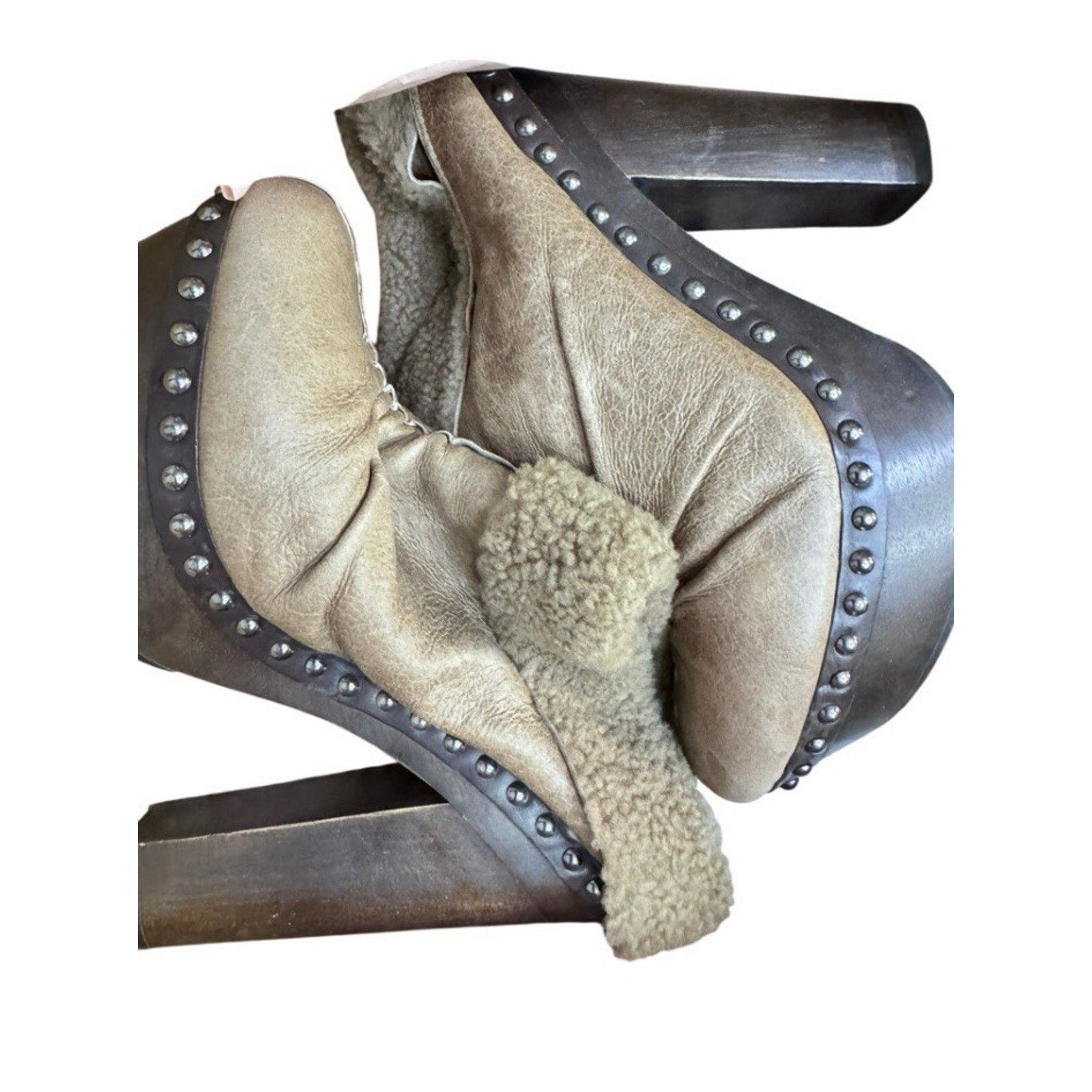 Miu Miu MIU MIU PRADA SHEEPSKIN LEATHER WOOD PLATFORM BOOTS 39.5 Size US 9 / IT 39 - 6 Thumbnail