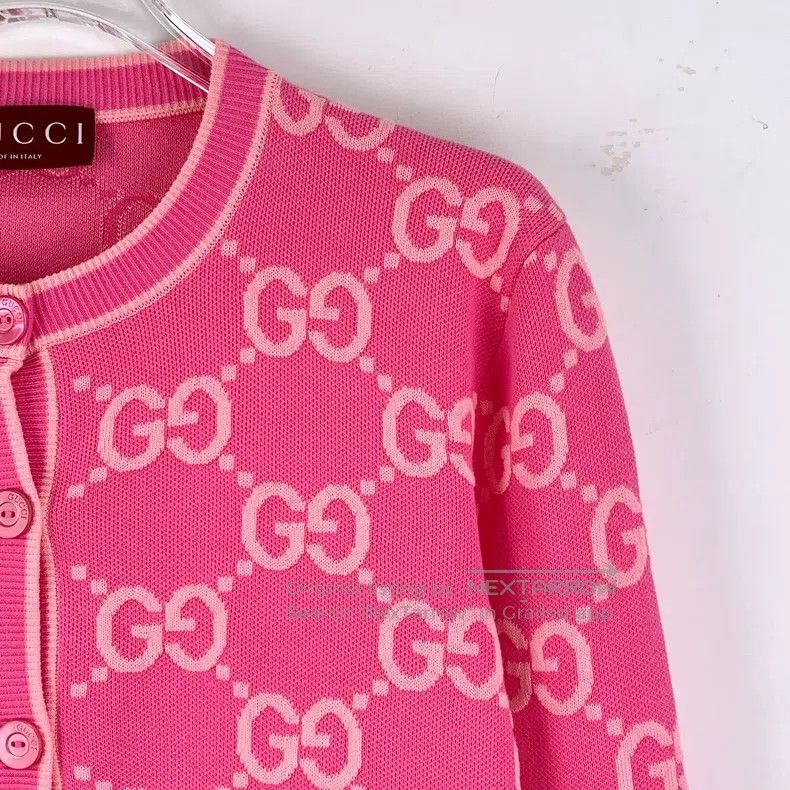 Gucci Gucci Pink logo jacquard full-print cotton round-neck sing Size L / US 10 / IT 46 - 3 Thumbnail