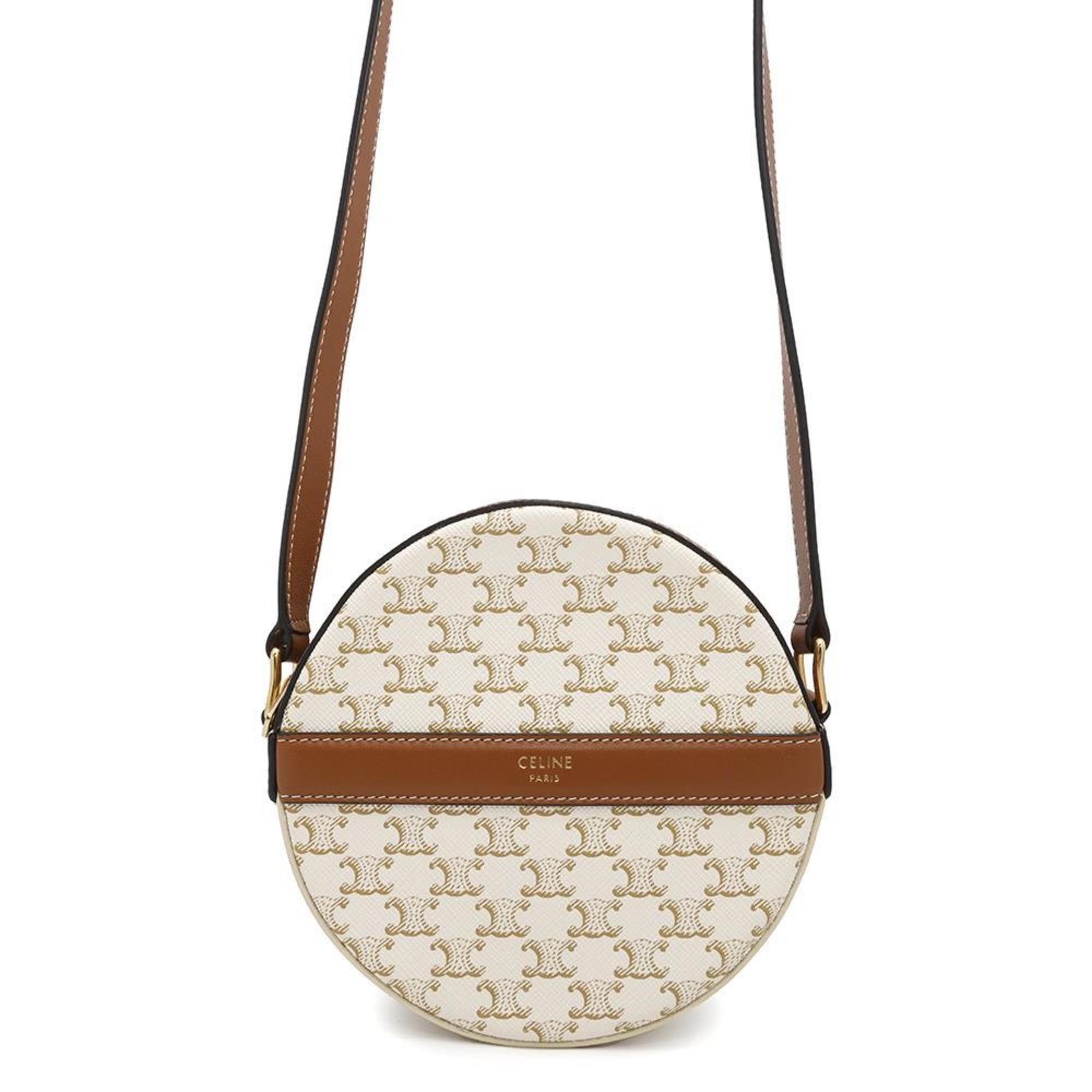 Celine Shoulder Bag Triomphe Round Purse 10G342 Celine White, Women's