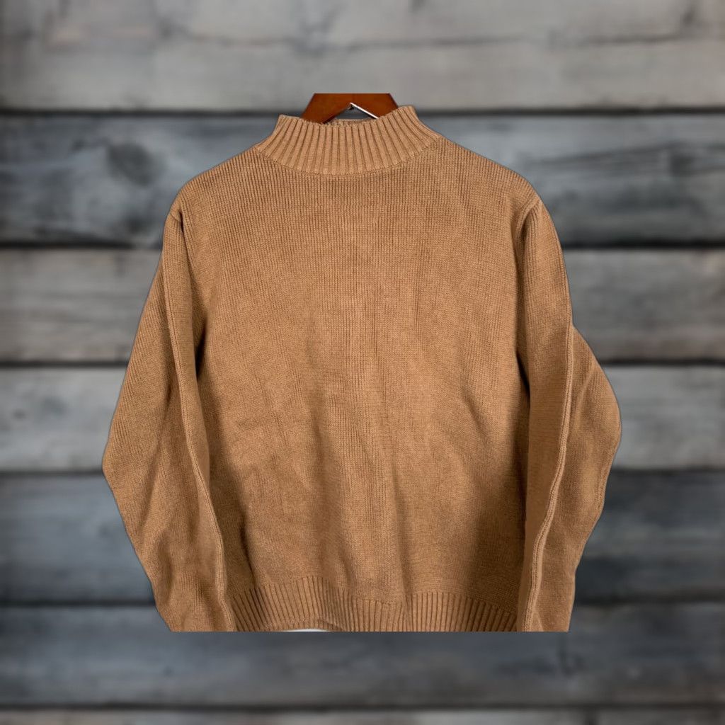 Paul James PAUL JAMES Heavyweight Cotton Mock Neck Sweater Adult XL Brown Chunky Knit Mens Size US XL / EU 56 / 4 - 1 Thumbnail