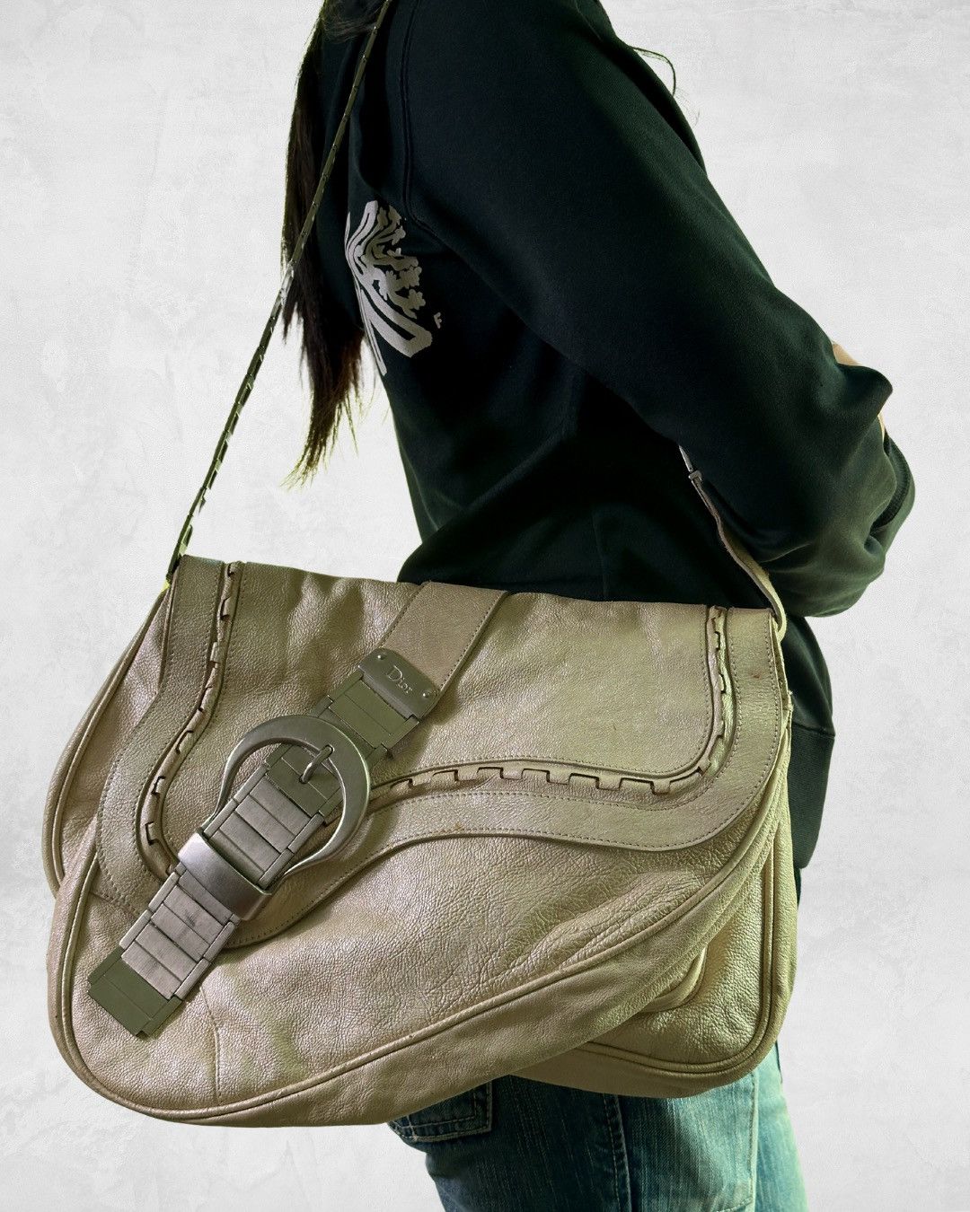 Dior x John Galliano Ss06 Limited Edition Gaucho Oyster Strap Double Saddle Bag in Beige, Women's