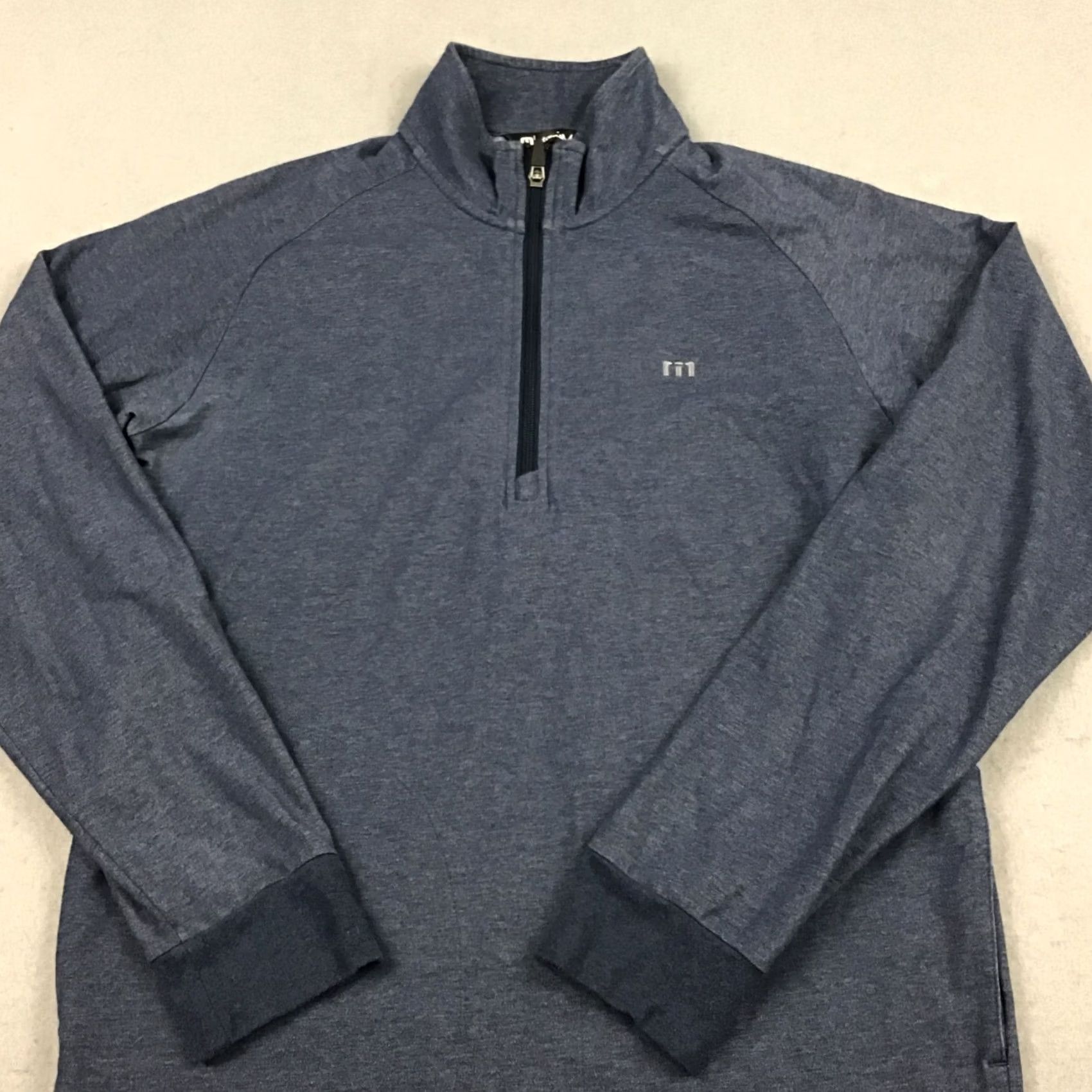 TravisMathew Travis Mathew Sweater Men S Blue Solid 1/4 Zip Golf Pullover Logo Mock Neck Long Sleeve Sports Casual Shirt Size US S / EU 44-46 / 1 - 2 Thumbnail