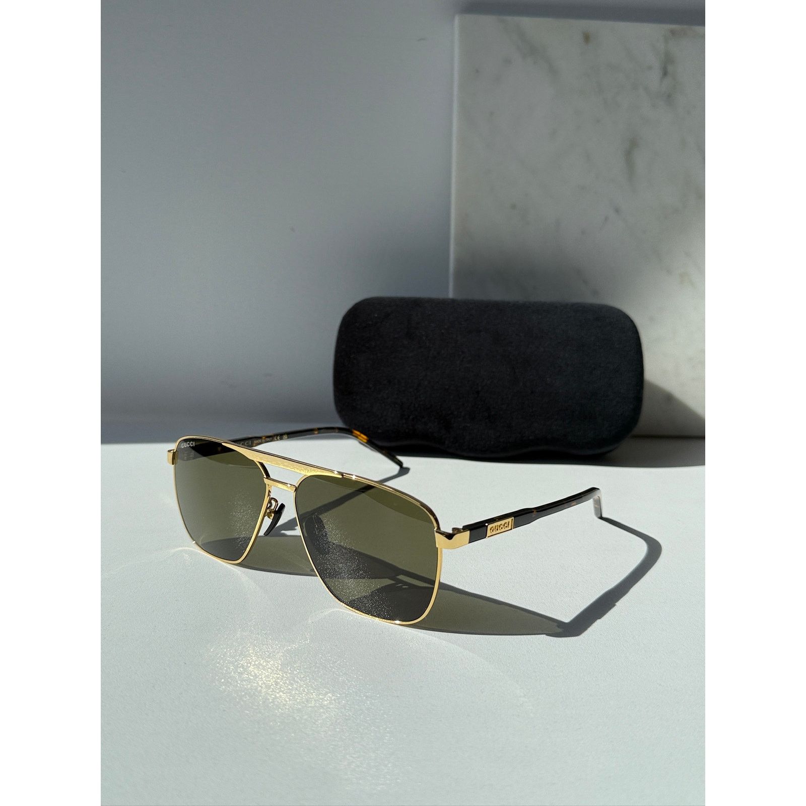 Gucci NEW Gucci GG1164S Squared Gold Aviator Unisex Sunglasses Size ONE SIZE - 3 Thumbnail
