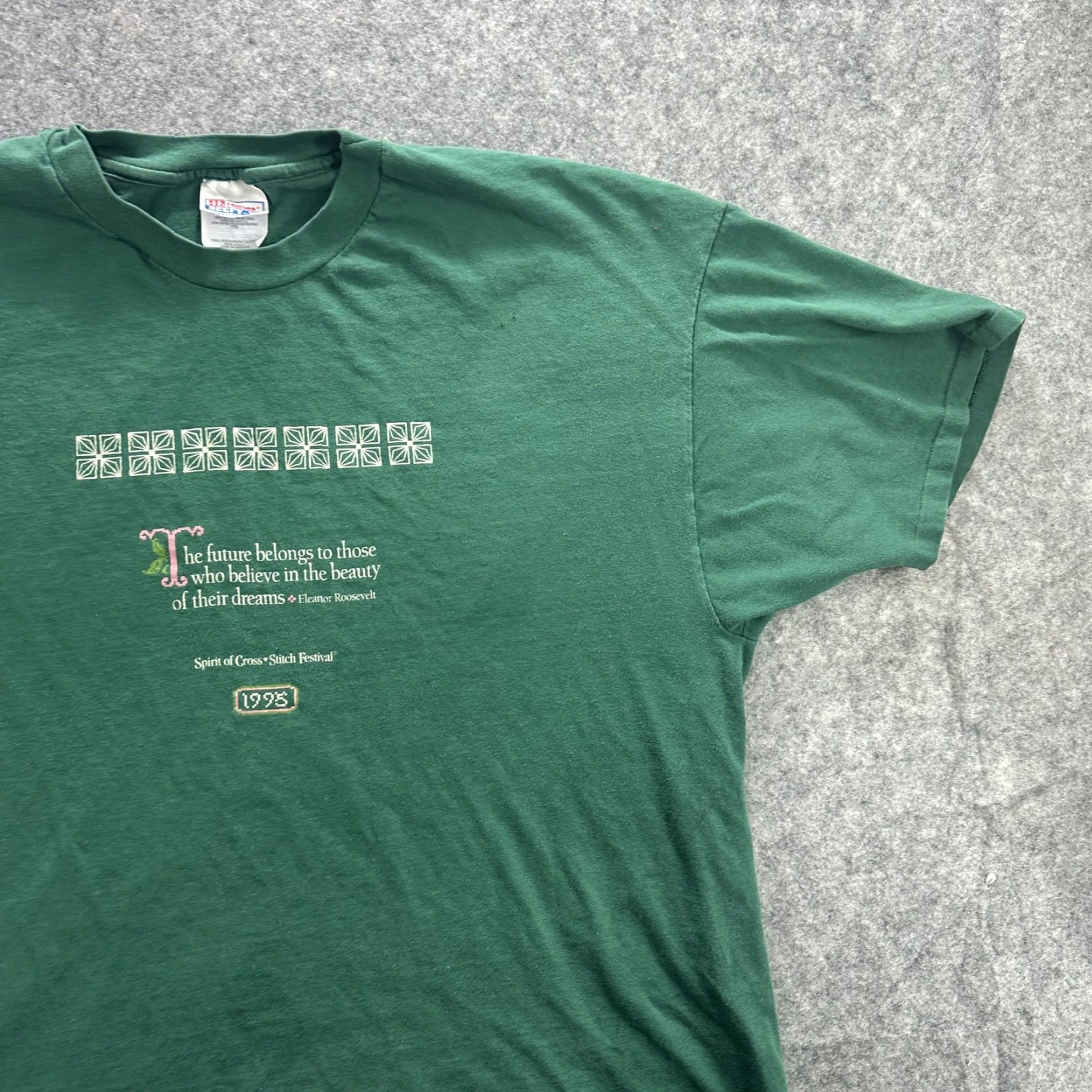 Hanes VINTAGE Hanes Spirit of Cross Stitch Festival Shirt Mens 2XL Green Crew Neck Short Sleeve 1995 90s Quote Size US XXL / EU 58 / 5 - 4 Thumbnail