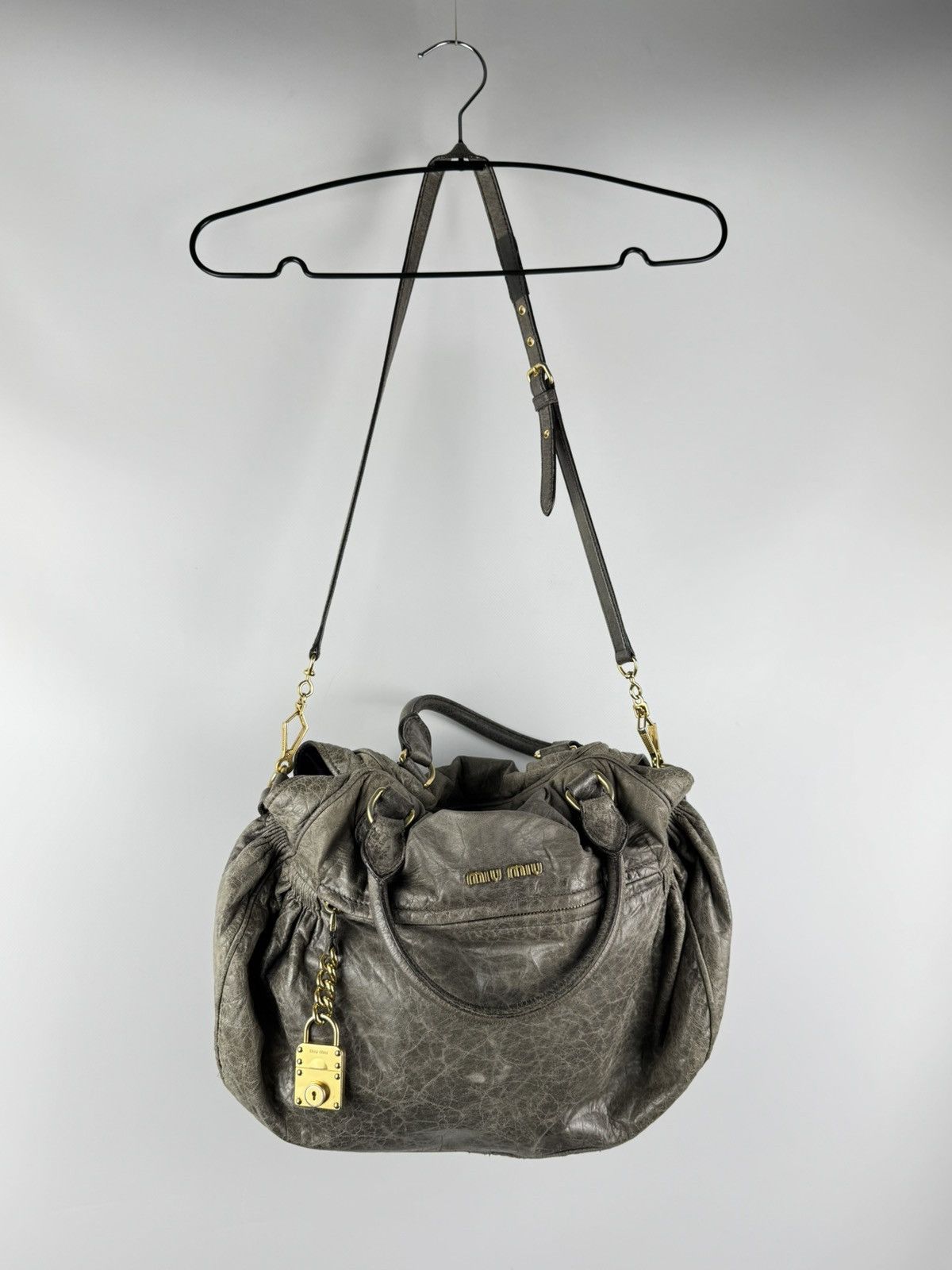 Miu Miu Miu Miu Vitello Two Way Nappa Leather Handbag Bag Grey Size ONE SIZE - 5 Thumbnail