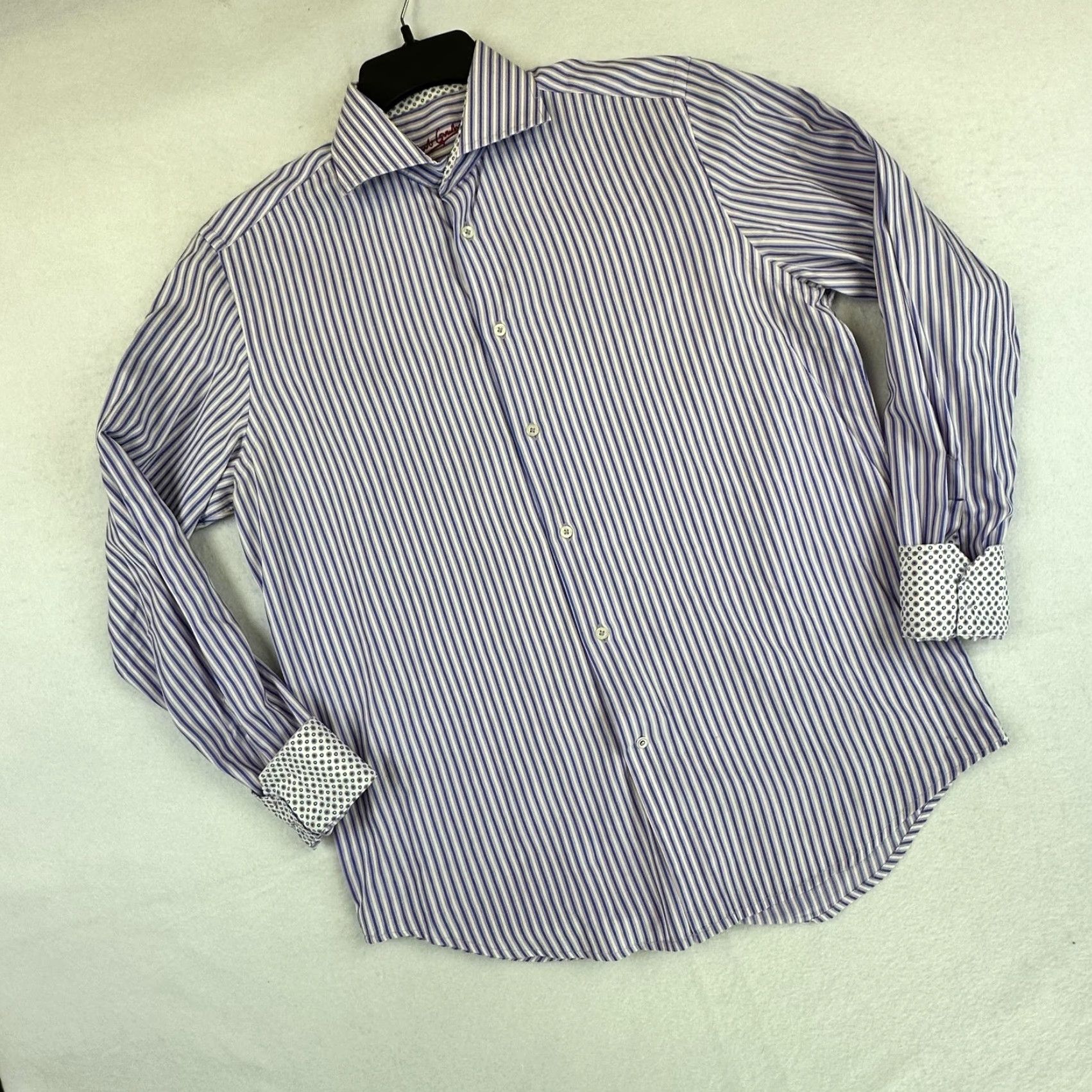 Robert Graham Robert Graham Shirt Mens Medium Purple Blue Stripe Contrast Cuff Cotton 15.5 39 Size US M / EU 48-50 / 2 - 2 Thumbnail