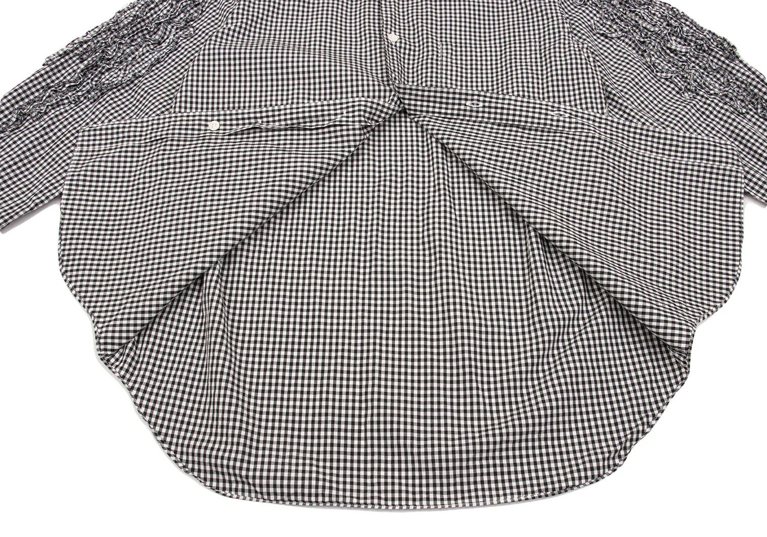 Comme des Garcons Homme Plus Gingham Check Frill Sleeve Shirt Black White XS Size US XS / EU 42 / 0 - 12 Thumbnail