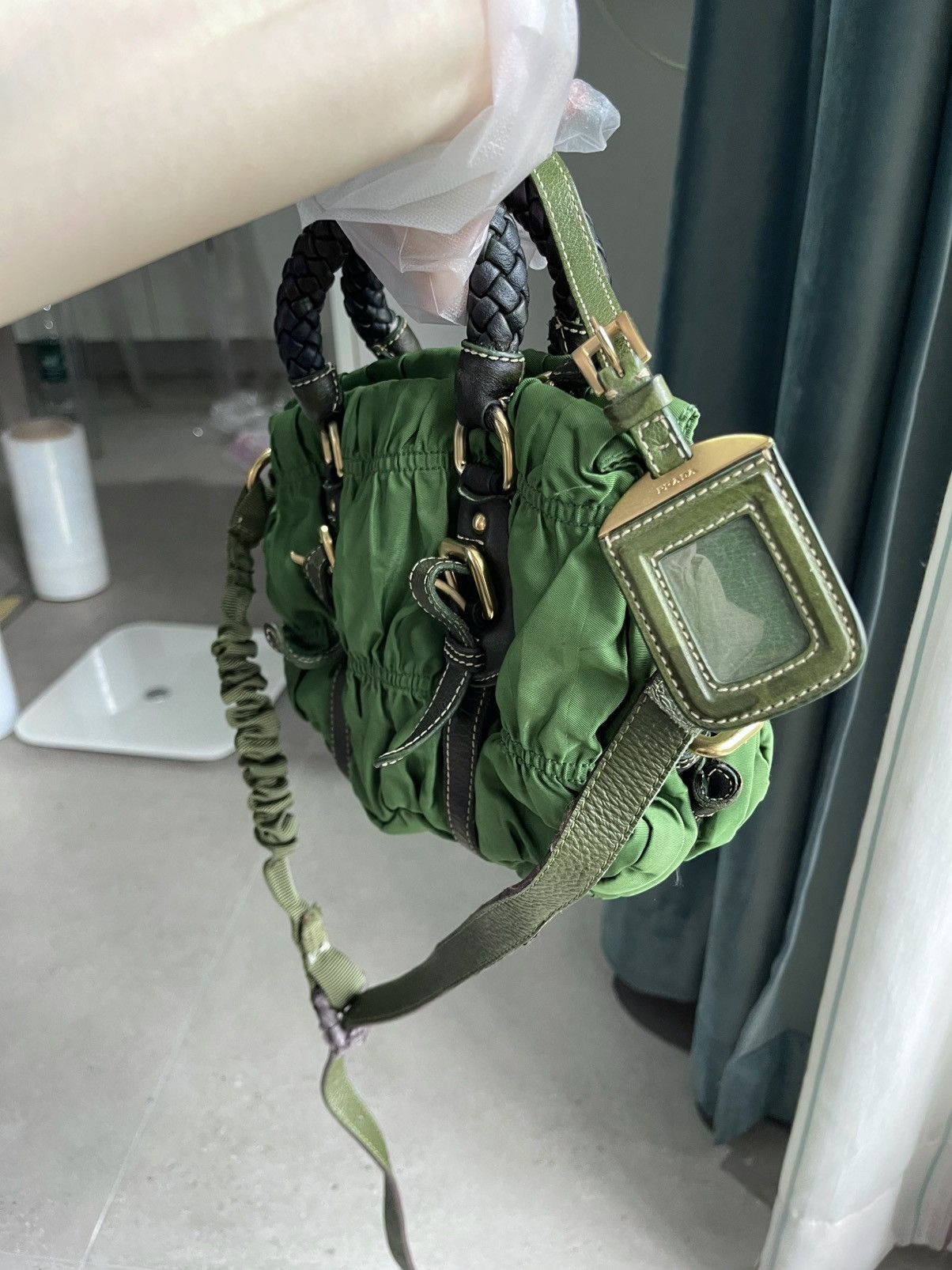 Prada Prada Ruched Nylon Handbag in Green Size ONE SIZE - 9 Thumbnail