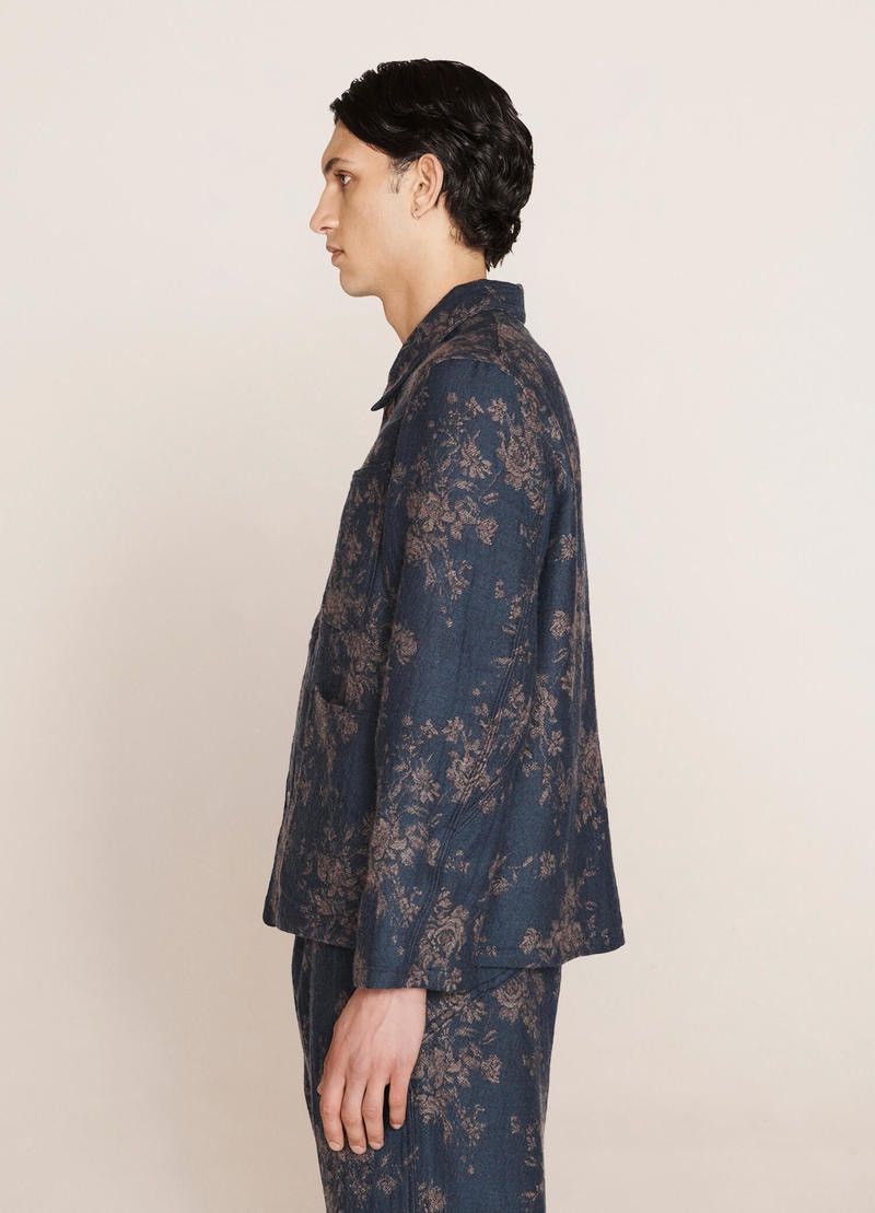 YMC !DS! SS23 YMC Labour Floral Navy Wool Jacquard Jacket Size US L / EU 52-54 / 3 - 4 Thumbnail