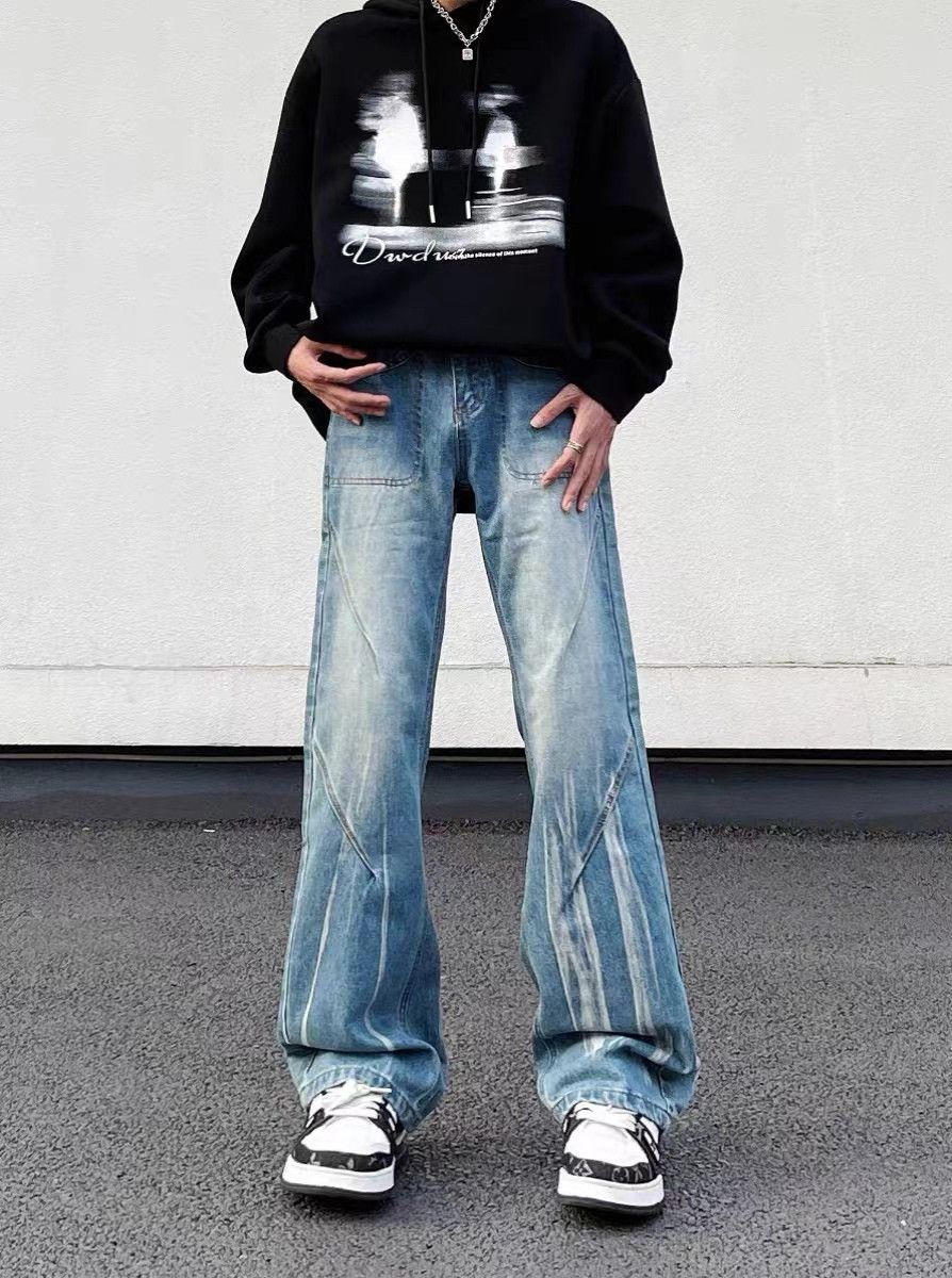 Japanese Brand Vintage distressed tie-dye bootcut wide-leg jeans | Grailed