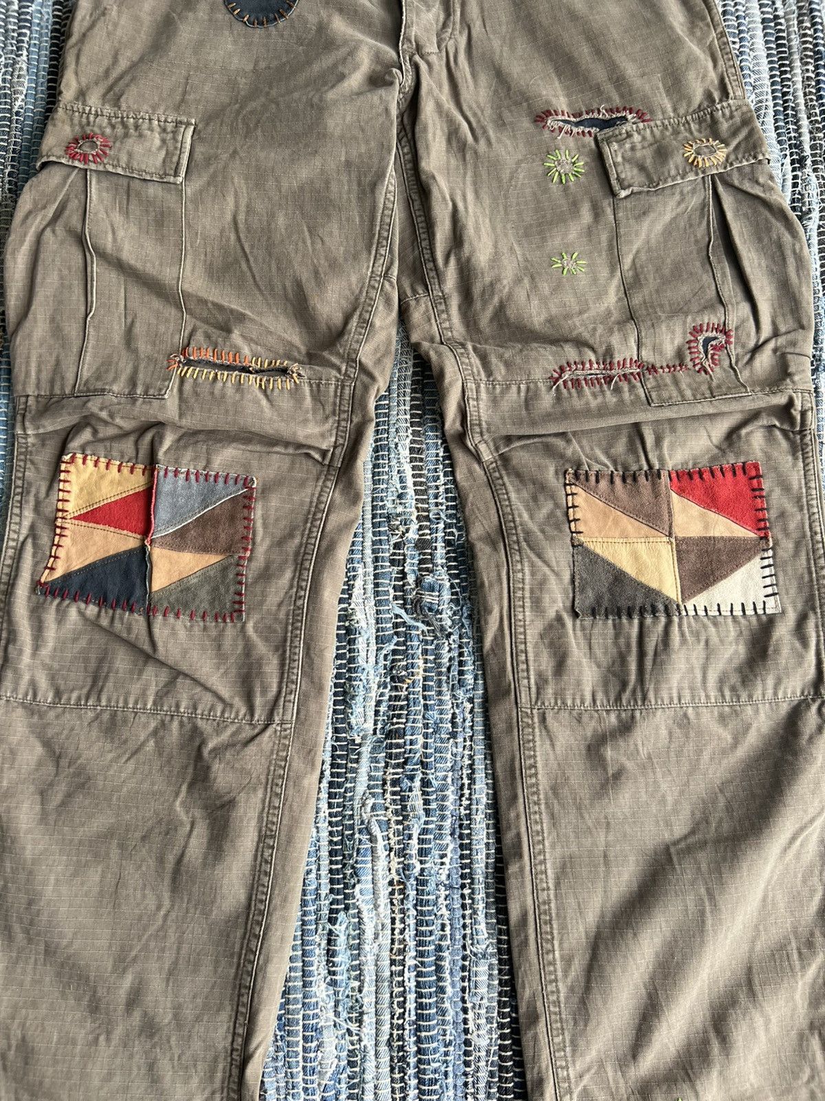 Beauty Beast Gowest Hand Stitches Hybrid Patchwork Leather Cargo Pants Size US 29 - 6 Thumbnail