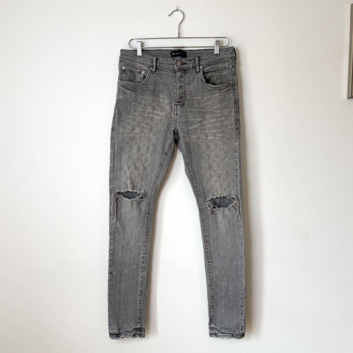 Purple Brand P001 Jacquard Logo Washed Grey Skinny Jeans