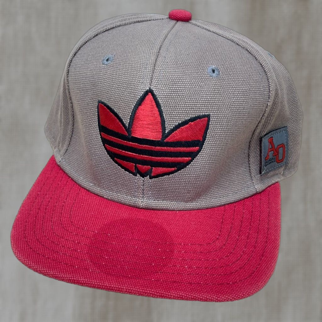 Adidas Adidas Hat Cap Trefoil Black Red Gray Canvas Faded Retro Adult Y2K Strap Back Size ONE SIZE - 1 Thumbnail