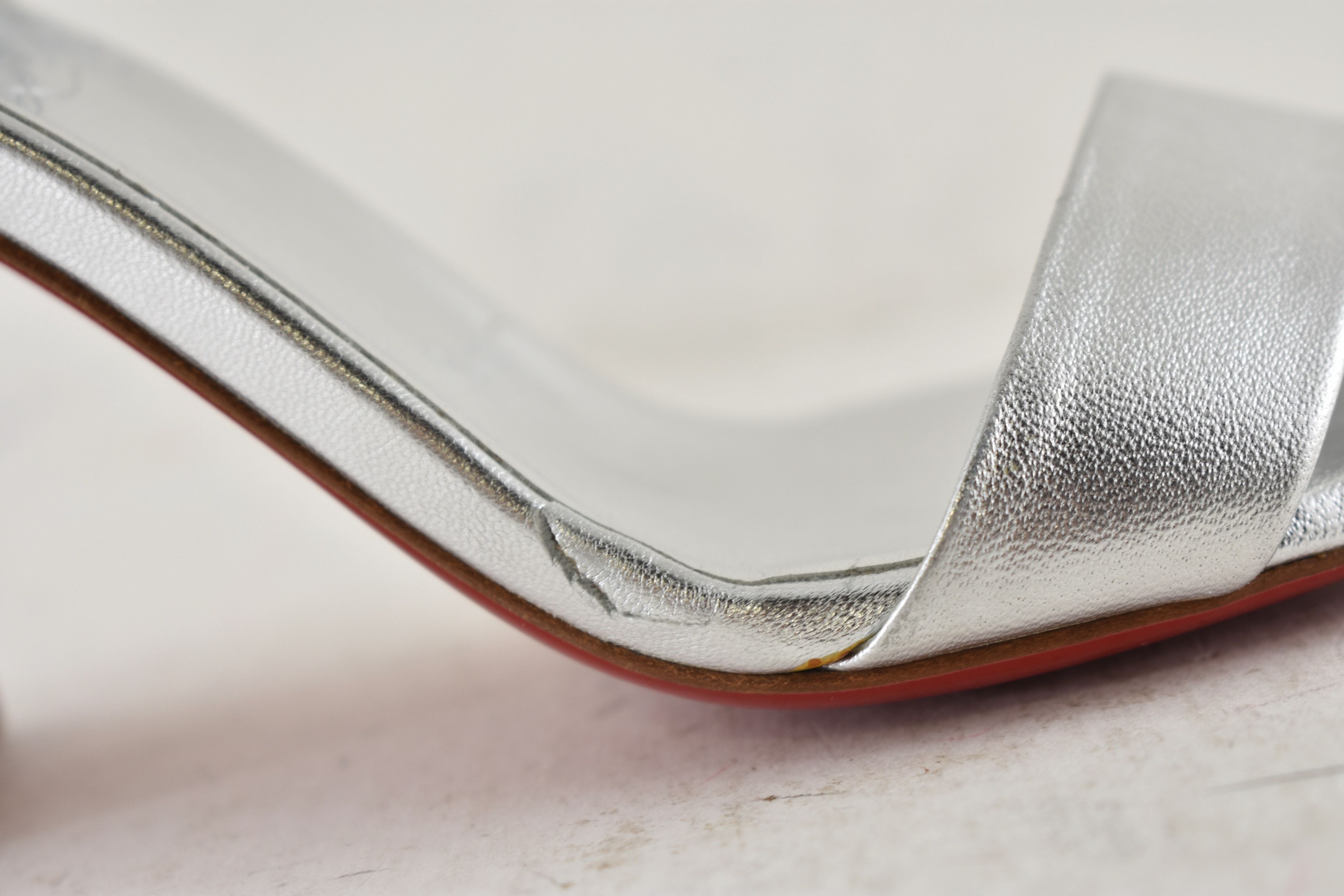 Christian Louboutin Miss Sabina 85 Silver Ankle Strap Block Heel Sandal 36.5 Size US 6.5 / IT 36.5 - 3 Thumbnail