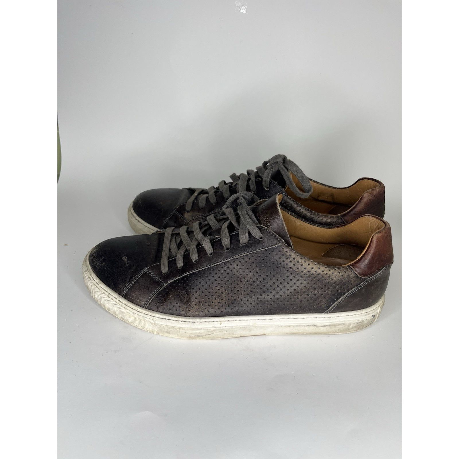 Magnanni Magnanni Brown Leather Lace Up Casual Low Top Sneakers Shoes Size US 12 / EU 45 - 4 Thumbnail
