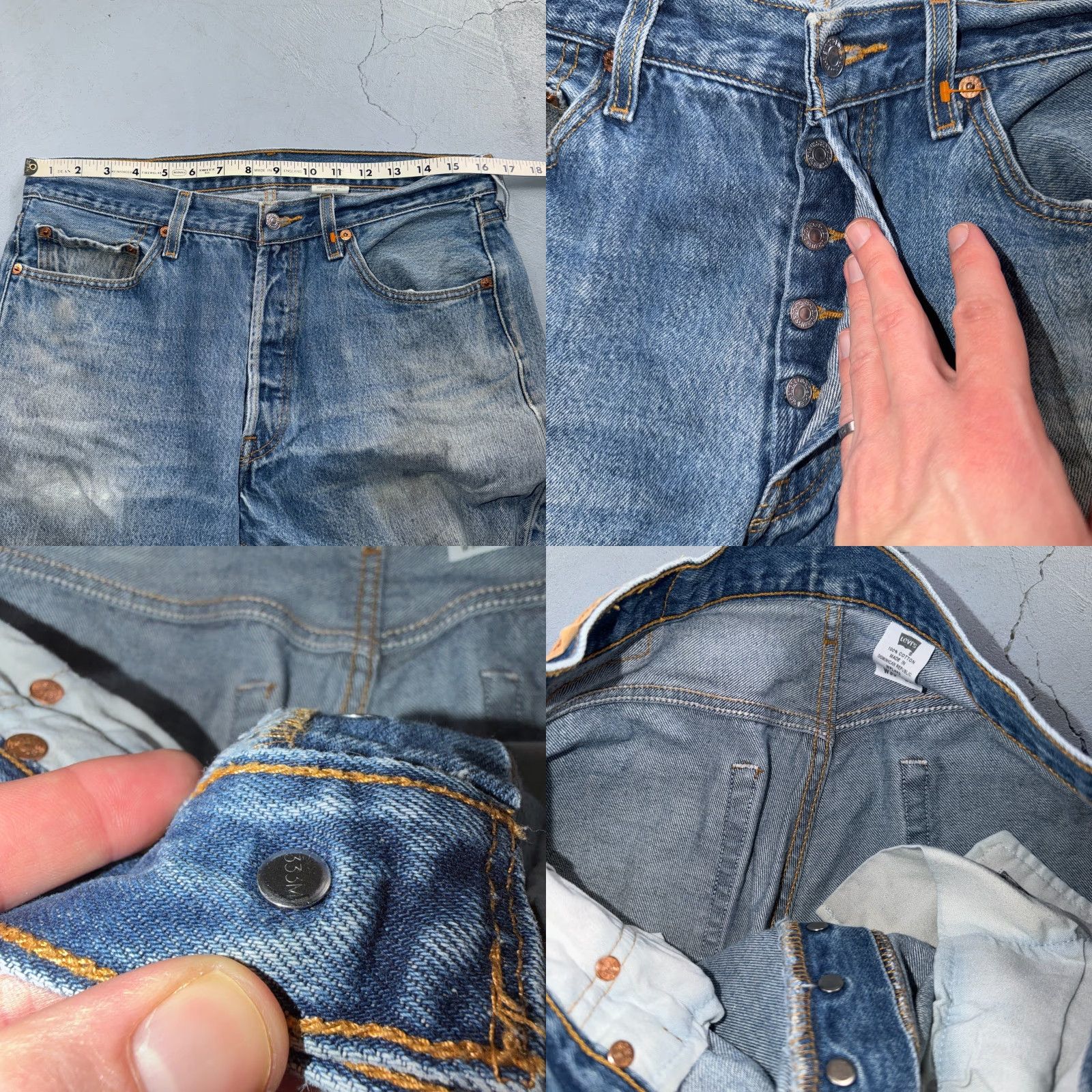 Levi's VINTAGE Levi's 501 Jeans Straight Blue Light Wash 35x34 501 Series 90s Men Regular Denim 5-Pocket Represents Casual Size US 35 - 8 Thumbnail