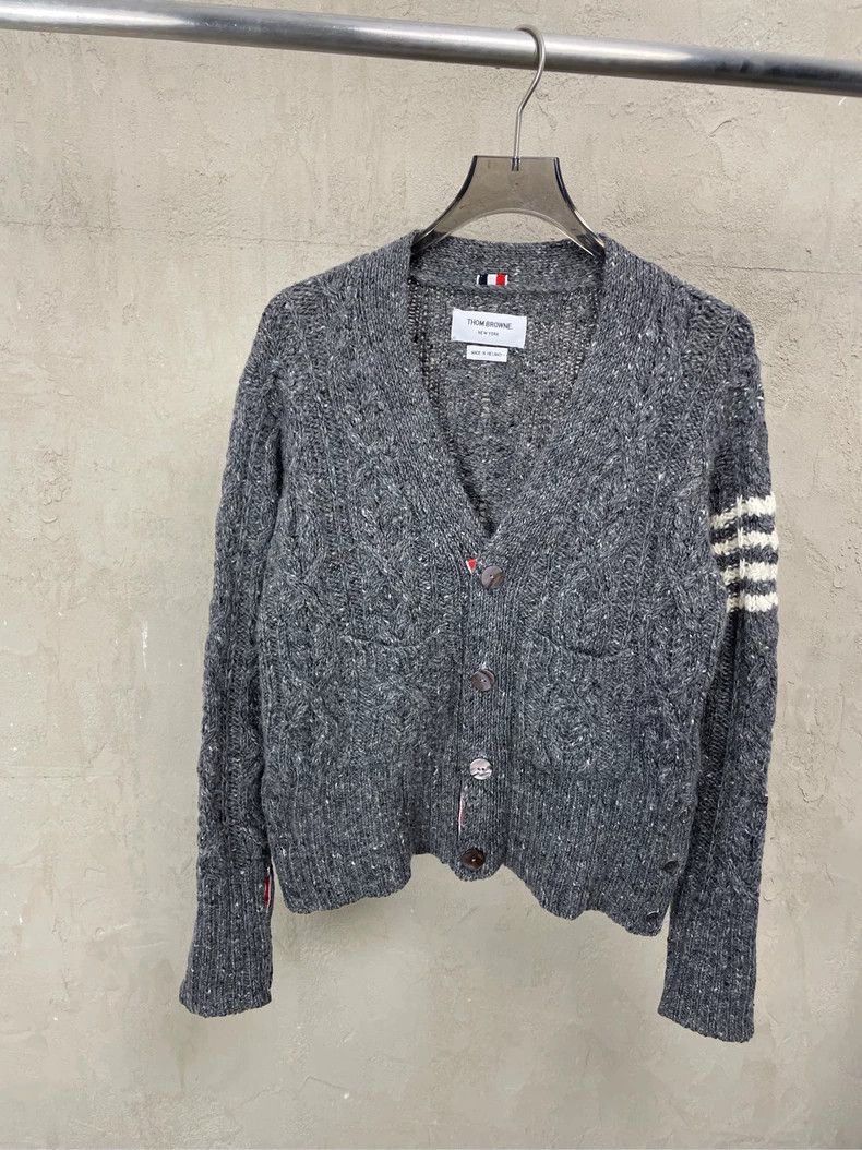 Thom Browne Thom browne Gray four-striped wool Mohai cardigan sweater 2 Size US S / EU 44-46 / 1 - 1 Thumbnail