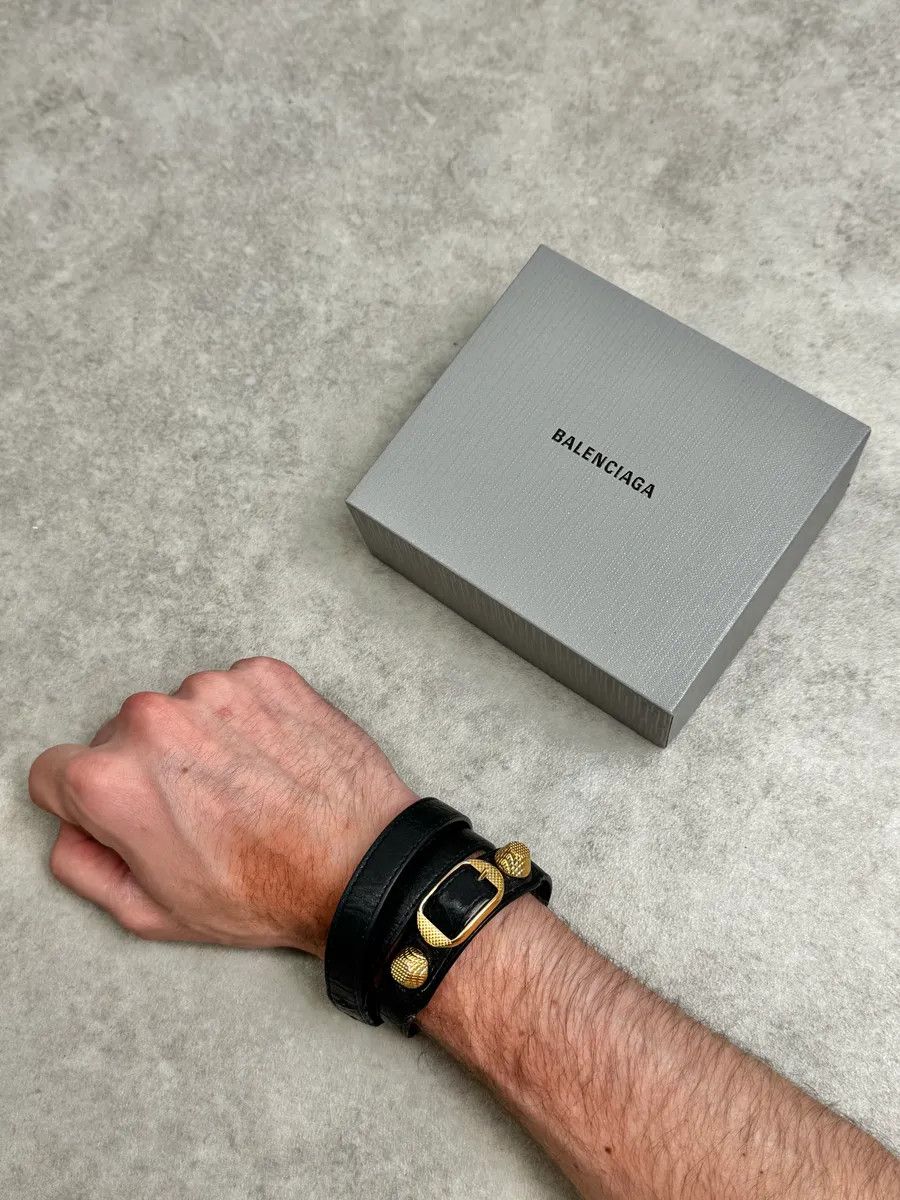 Balenciaga Balenciaga Black & Gold Studded City Leather Bracelet Size ONE SIZE - 1 Thumbnail