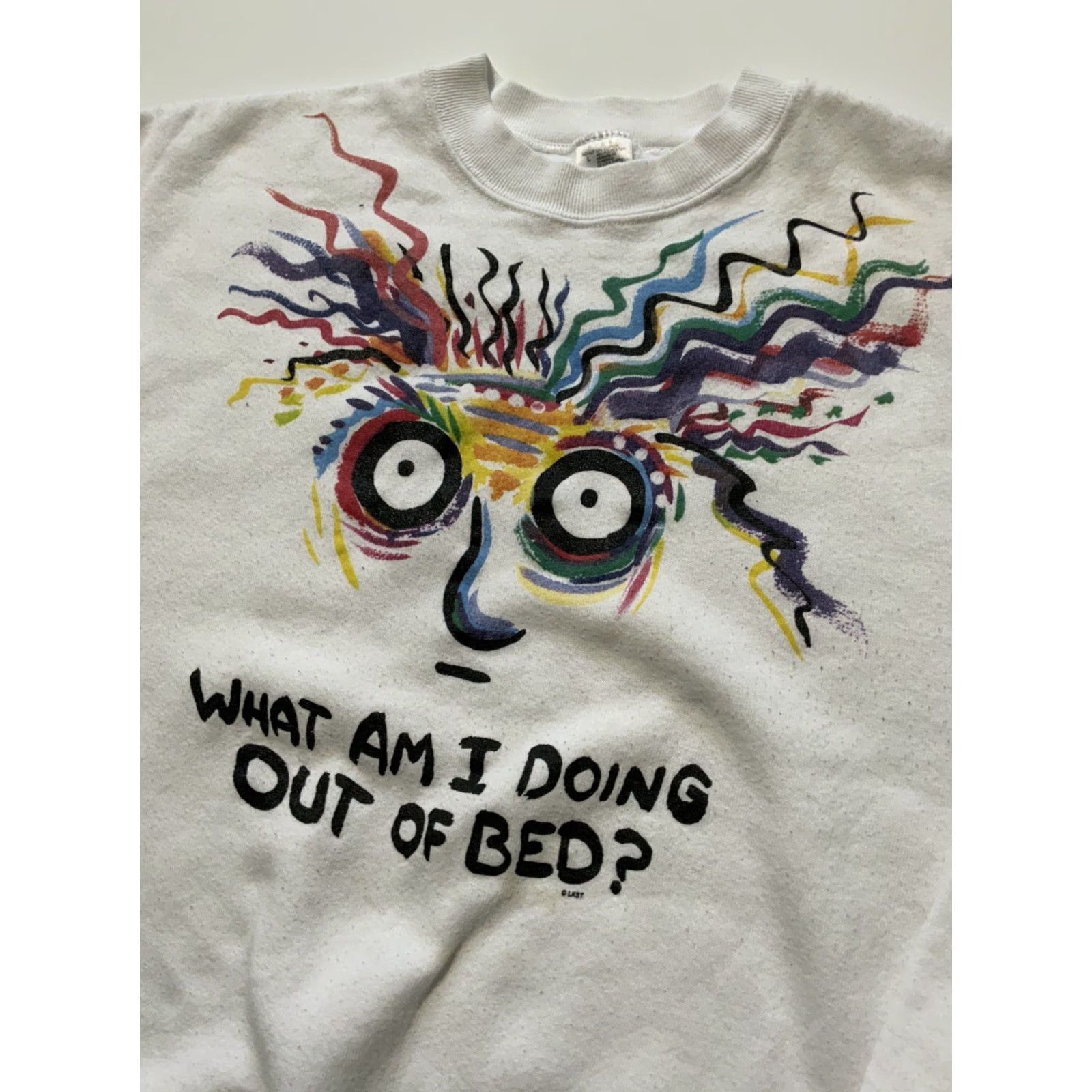 Fruit Of The Loom VINTAGE Fruit Of The Loom What Am I Doing Out Of Bed? Sweatshirt Crewneck Sz. L White Mens Pullover Size L Size US L / EU 52-54 / 3 - 5 Thumbnail