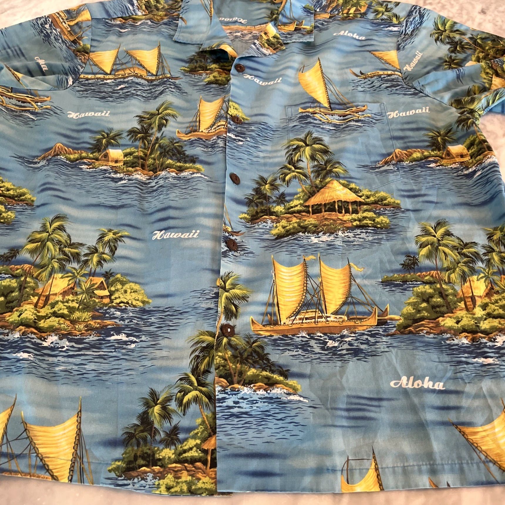 Vintage Royal Creations Hawaiian Shirt Mens 3XL Outriggers Island Blue Made in Hawaii Size US XXL / EU 58 / 5 - 3 Thumbnail