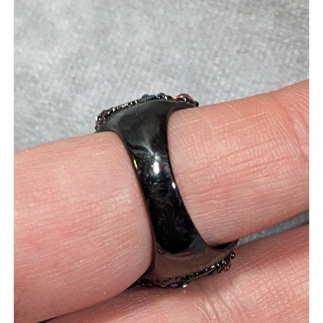 Other Pastel Goth Romantic Floral Enamel And Gemmed Ring Size 8 1/ Size ONE SIZE - 10 Thumbnail