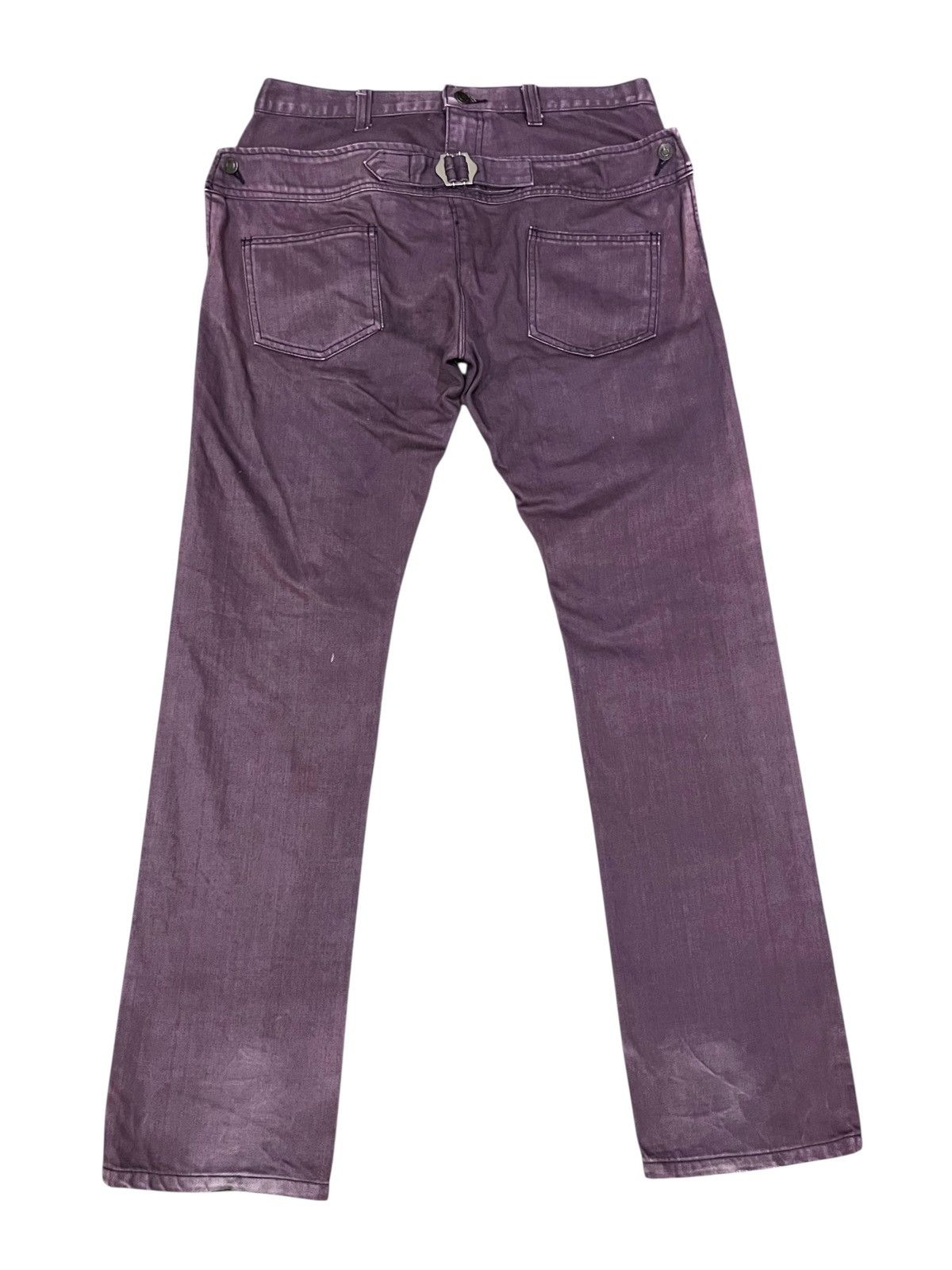Japanese Brand 🔥Unique Jeans Open Arms Double Waist Back Flap Purple Pants Size US 31 - 8 Thumbnail
