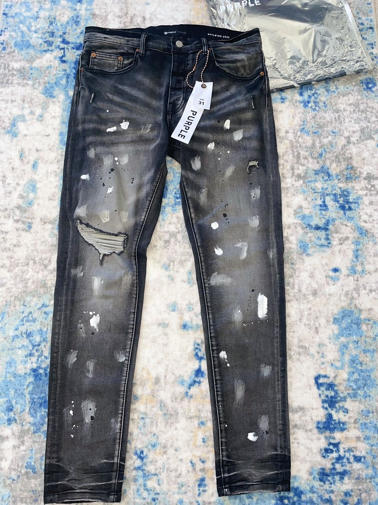 image of Purple Brand Jeans Paint Splatter in Grey, Men's (Size 31)