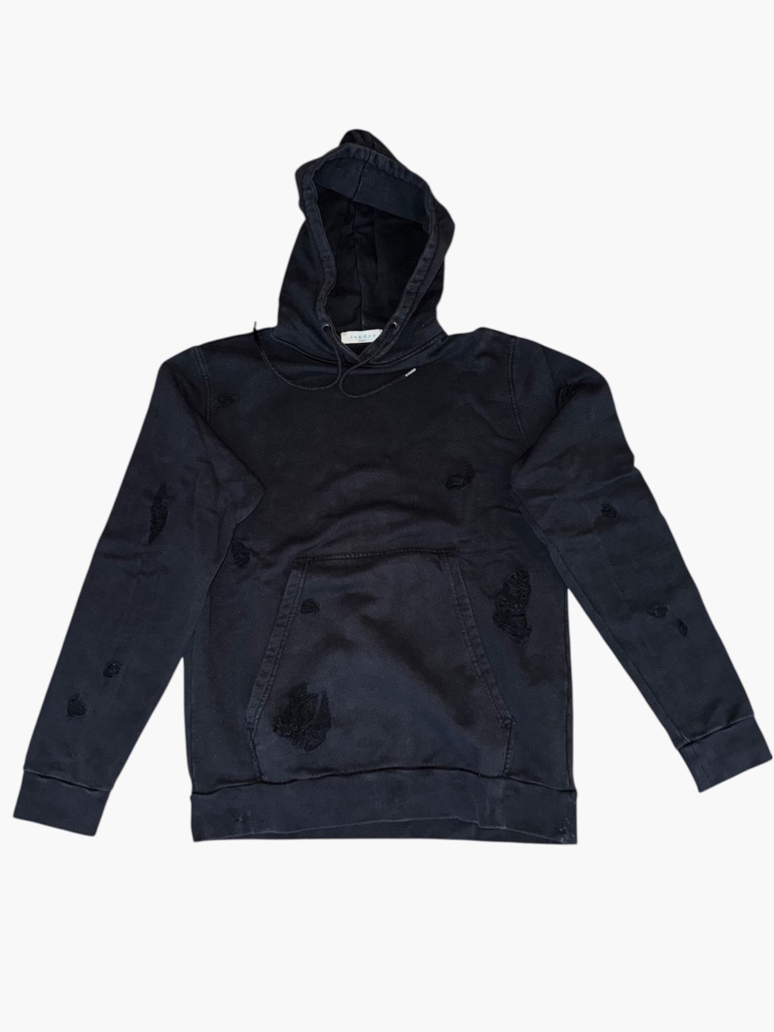 Sandro 🇫🇷 Sandro - Black Distressed Hoodie with Destroyed Details Size US S / EU 44-46 / 1 - 1 Thumbnail