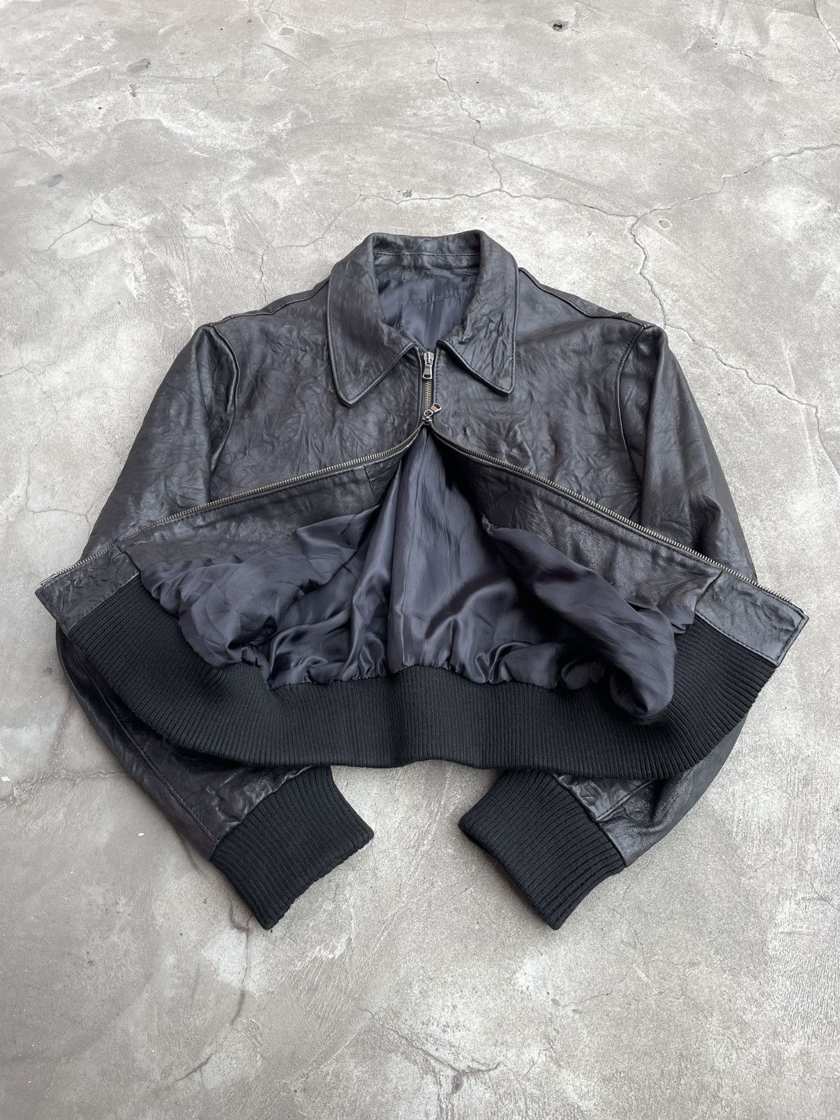 Genuine Leather Grasped Leather: Factured Zip-Jacket Size M / US 6-8 / IT 42-44 - 7 Thumbnail