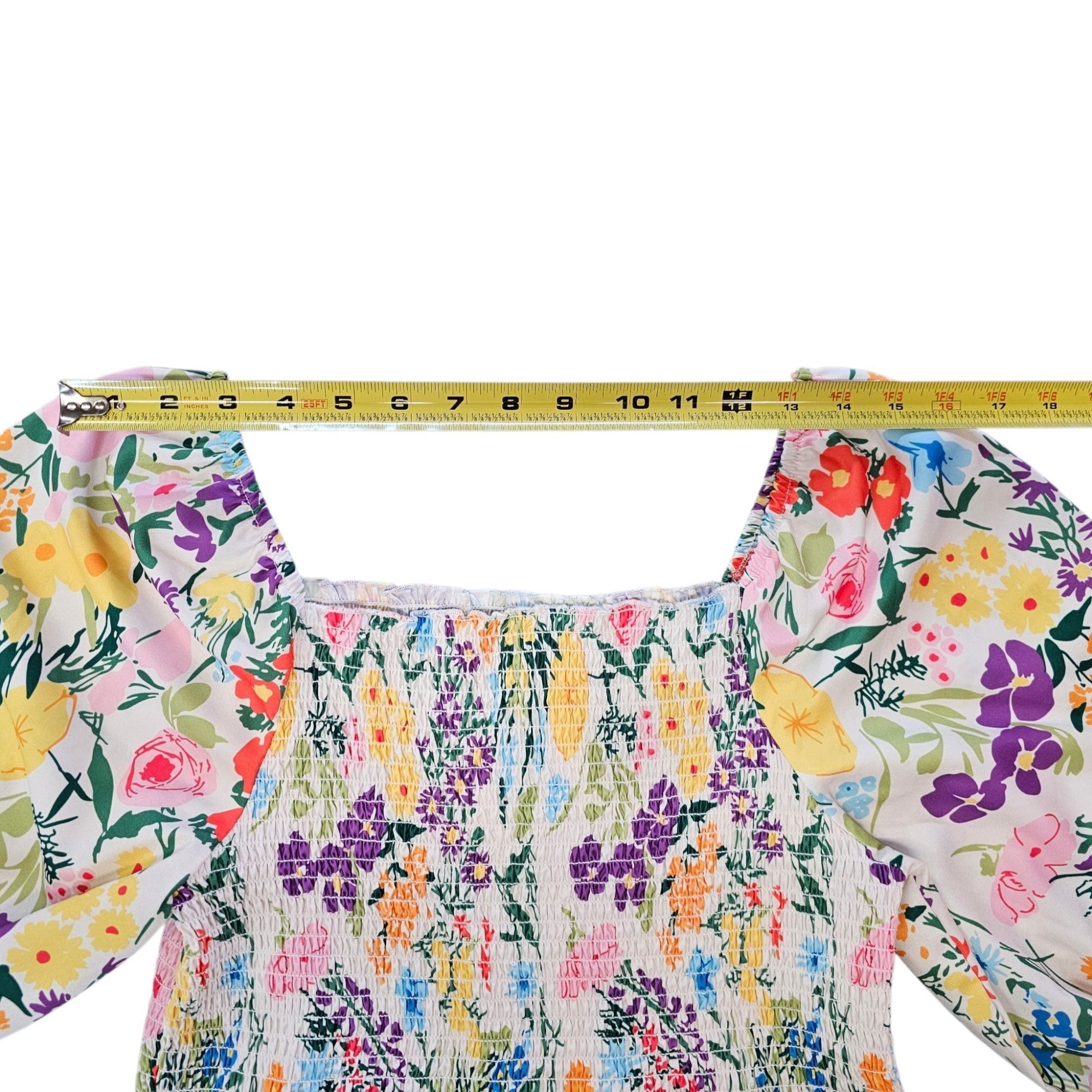 Other Sunday Up Maxi Dress L Floral Shirred Bodice Puff Sleeves Size L / US 10 / IT 46 - 10 Thumbnail