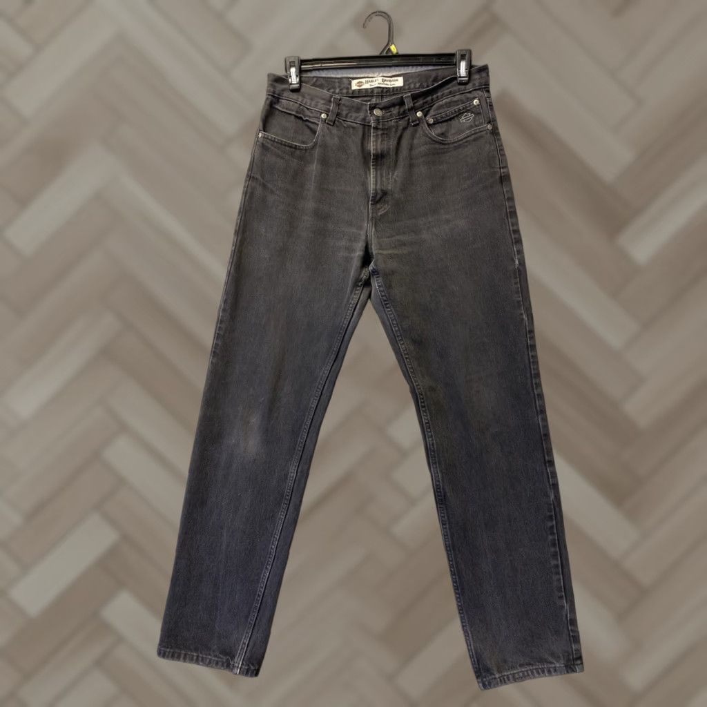 Harley Davidson VINTAGE Harley-Davidson Jeans Mens 34x34 Black Denim Straight Leg Jeans Mens Regular 34 Black Harley-Davidson Logo Biker USA 5-Pocket Denim Jeans Size US 34 / EU 50 - 1 Thumbnail