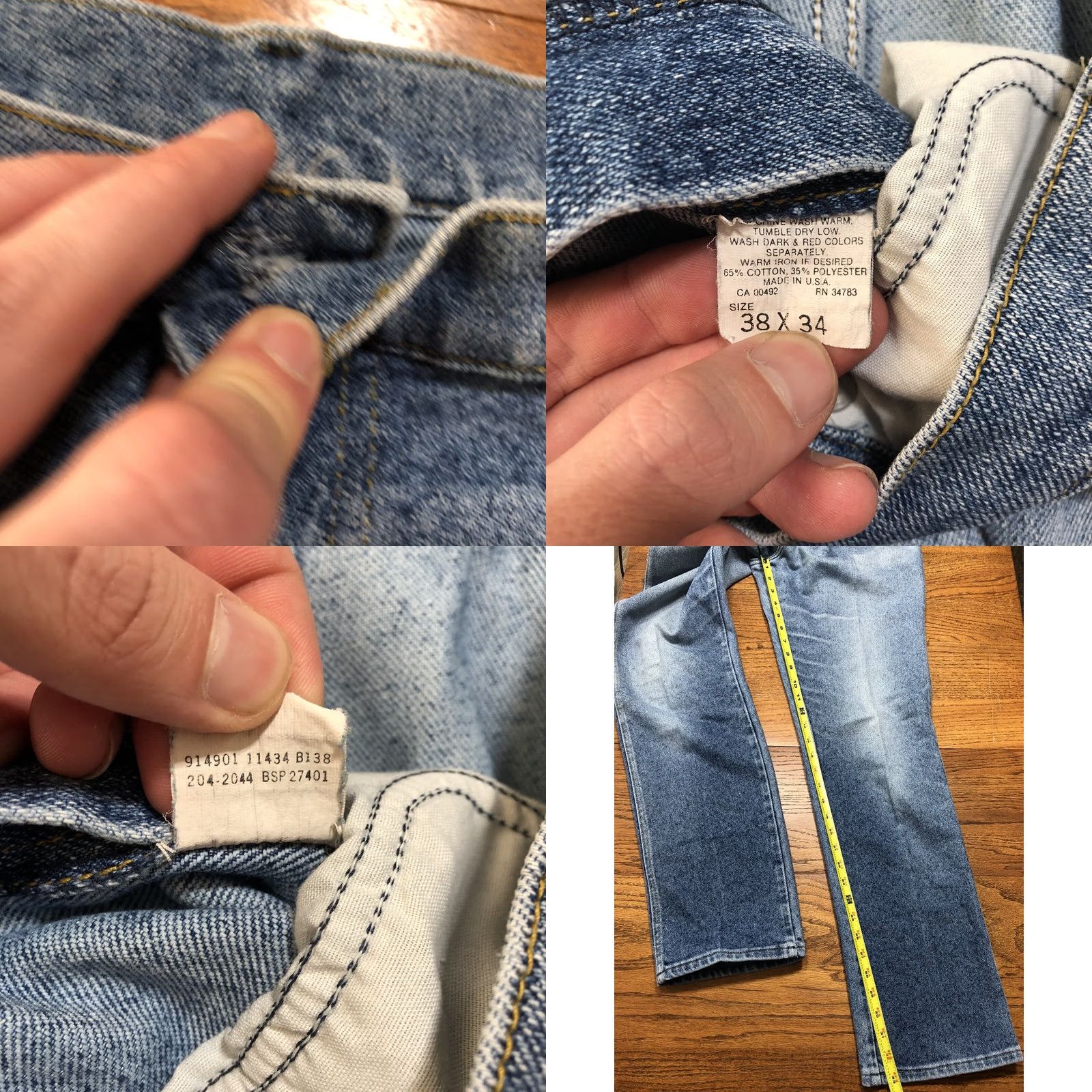 Lee VINTAGE Lee Denim Jeans Mens 37x33 High Rise Straight Western Cowboy 5-Pocket Blue Denim USA 80s 90s Mens Size US 37 - 8 Thumbnail